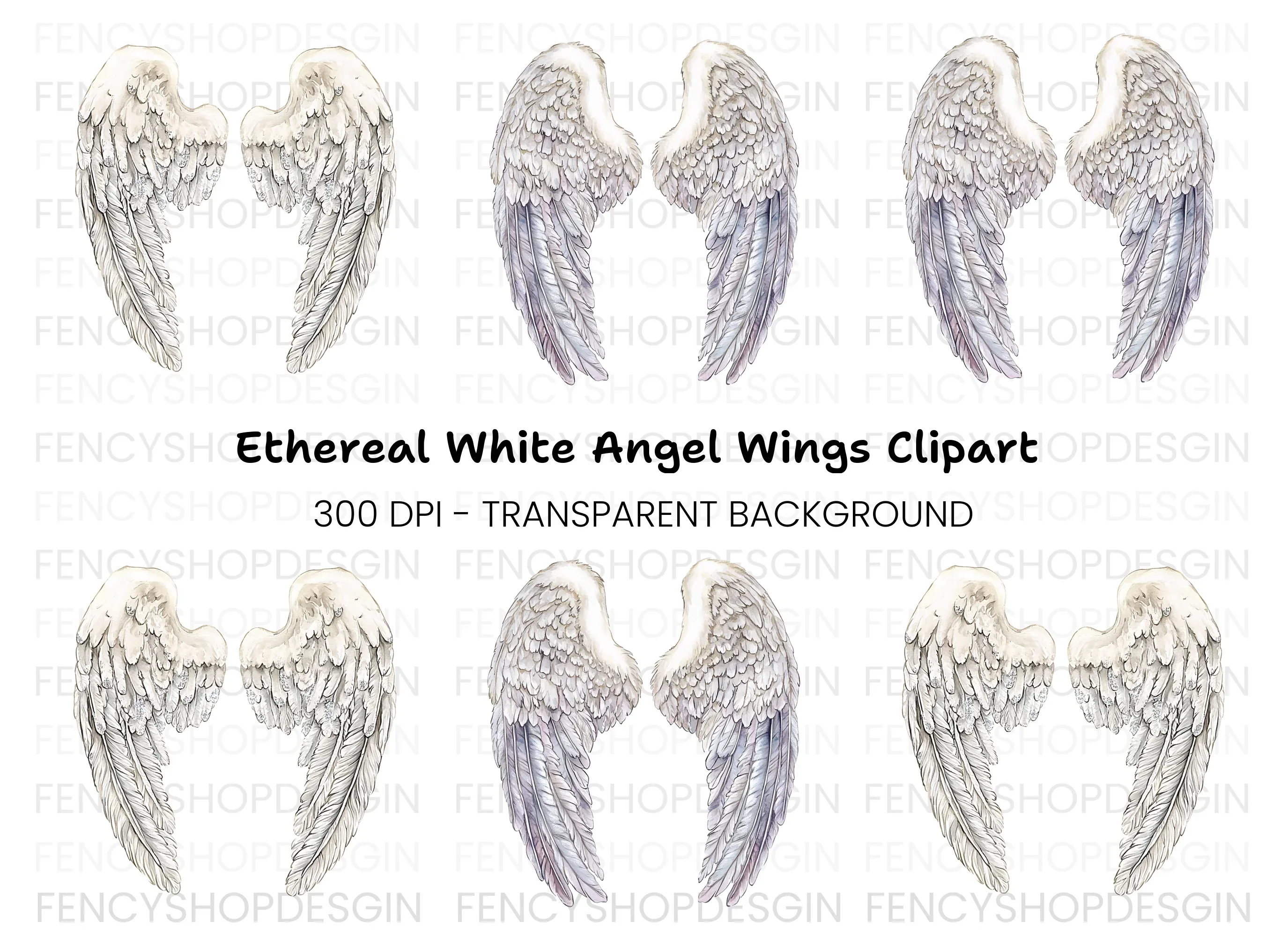 Graceful White Feathered Wings Clipart Bundle