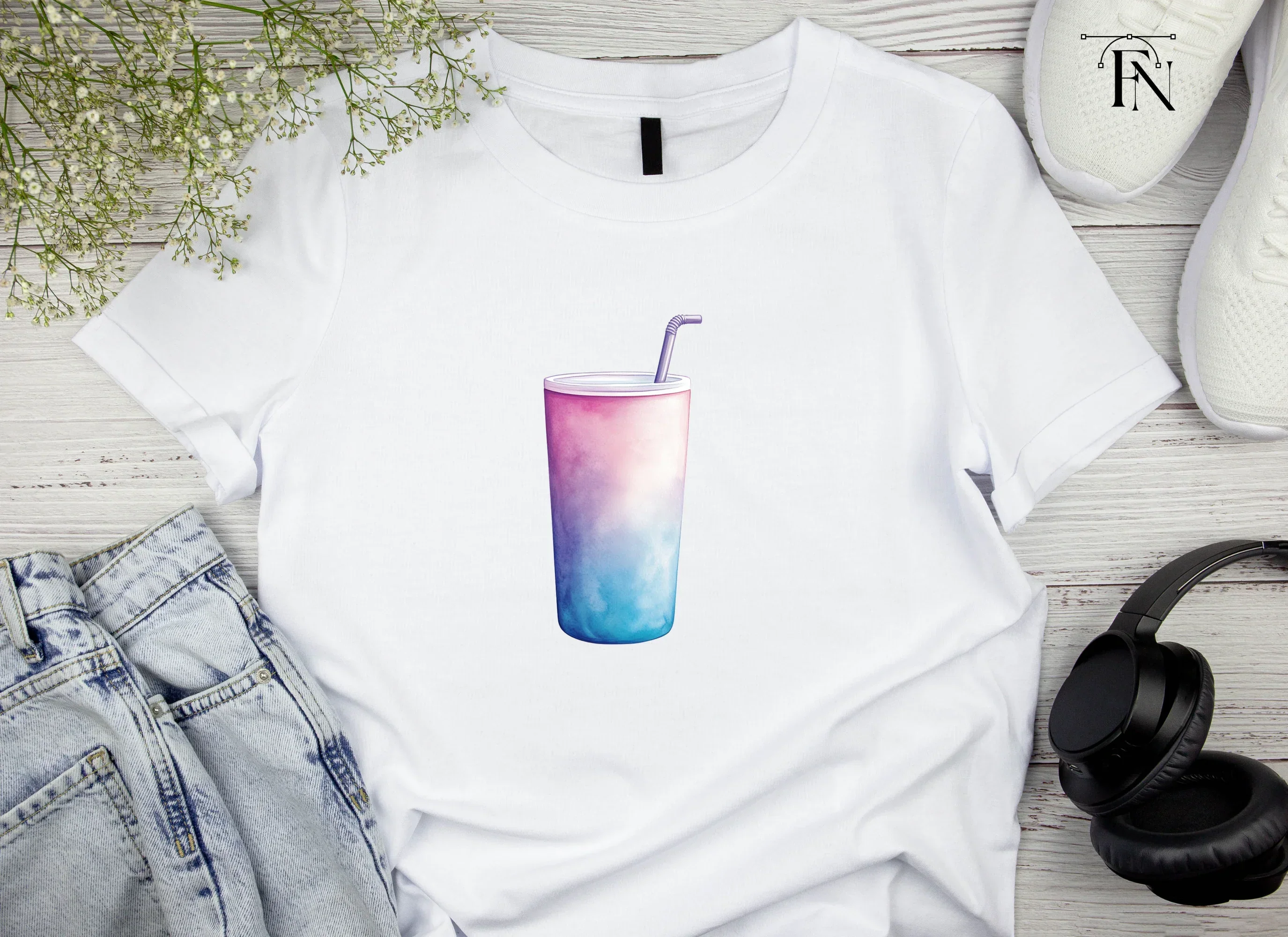Gradient Drink Cups with Straws Clipart Bundle - Image 3