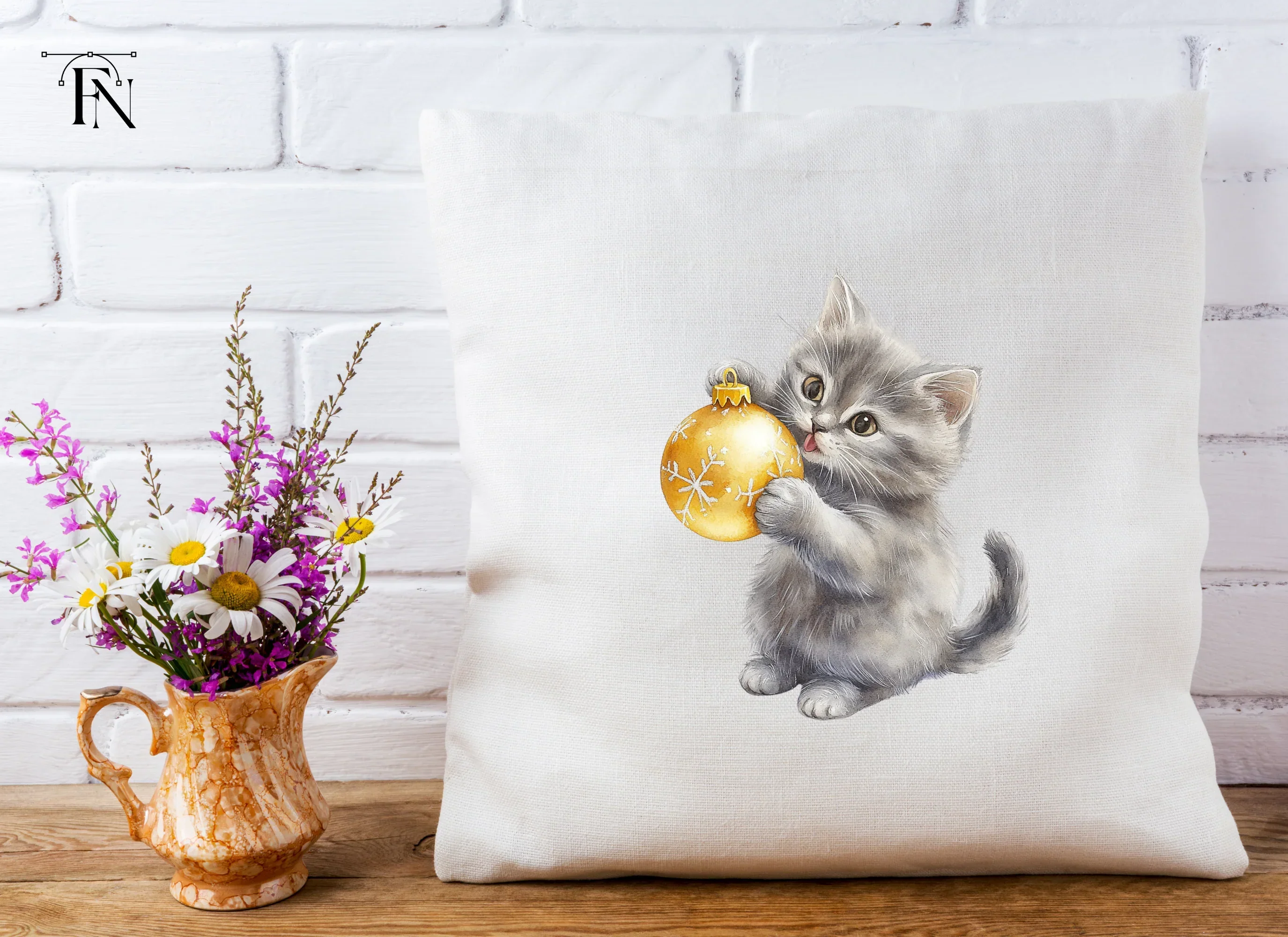 Gray Kittens Playing With Gold Ornaments Clipart Bundle - Image 5