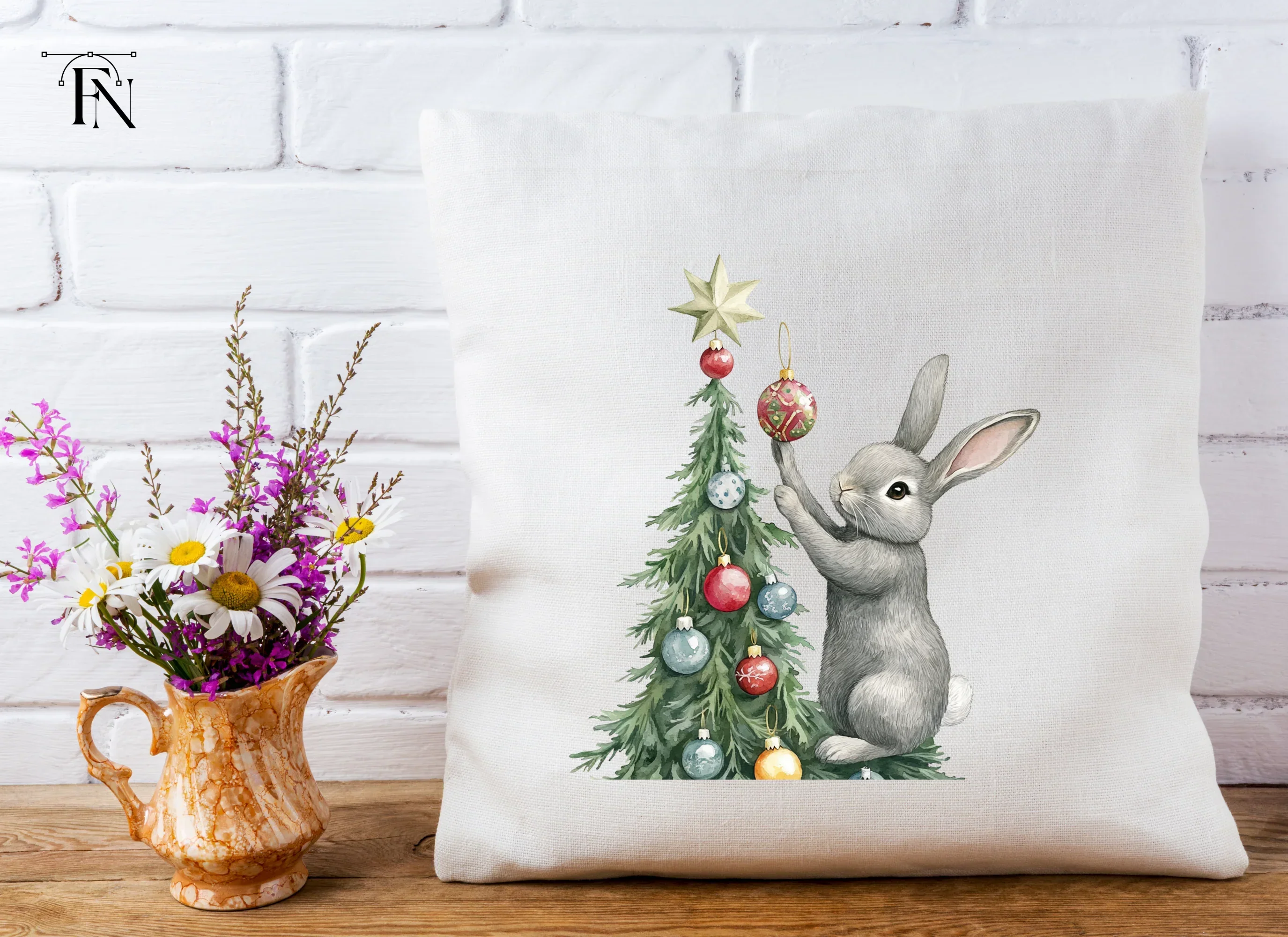 Gray Rabbit Holiday Tree Decorating Clipart Bundle - Image 5