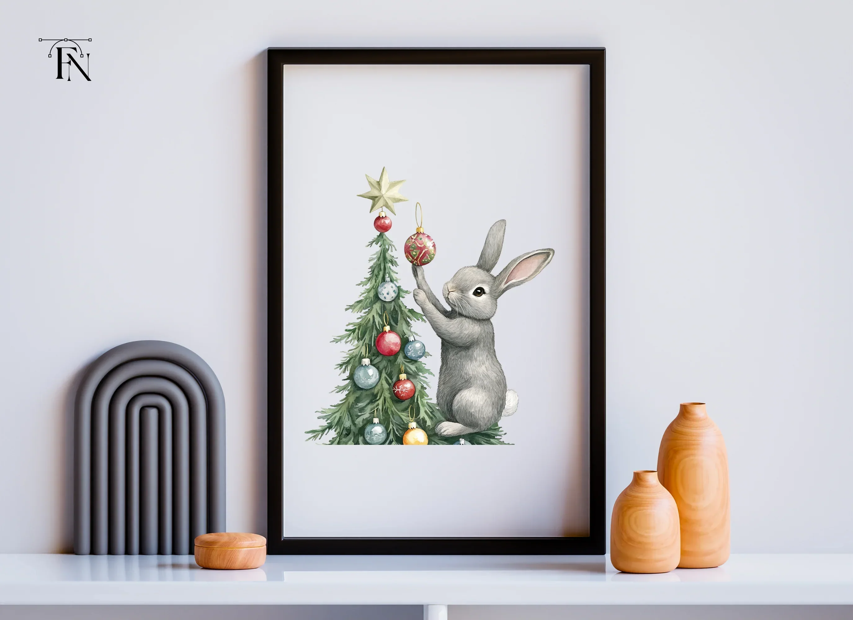 Gray Rabbit Holiday Tree Decorating Clipart Bundle - Image 6