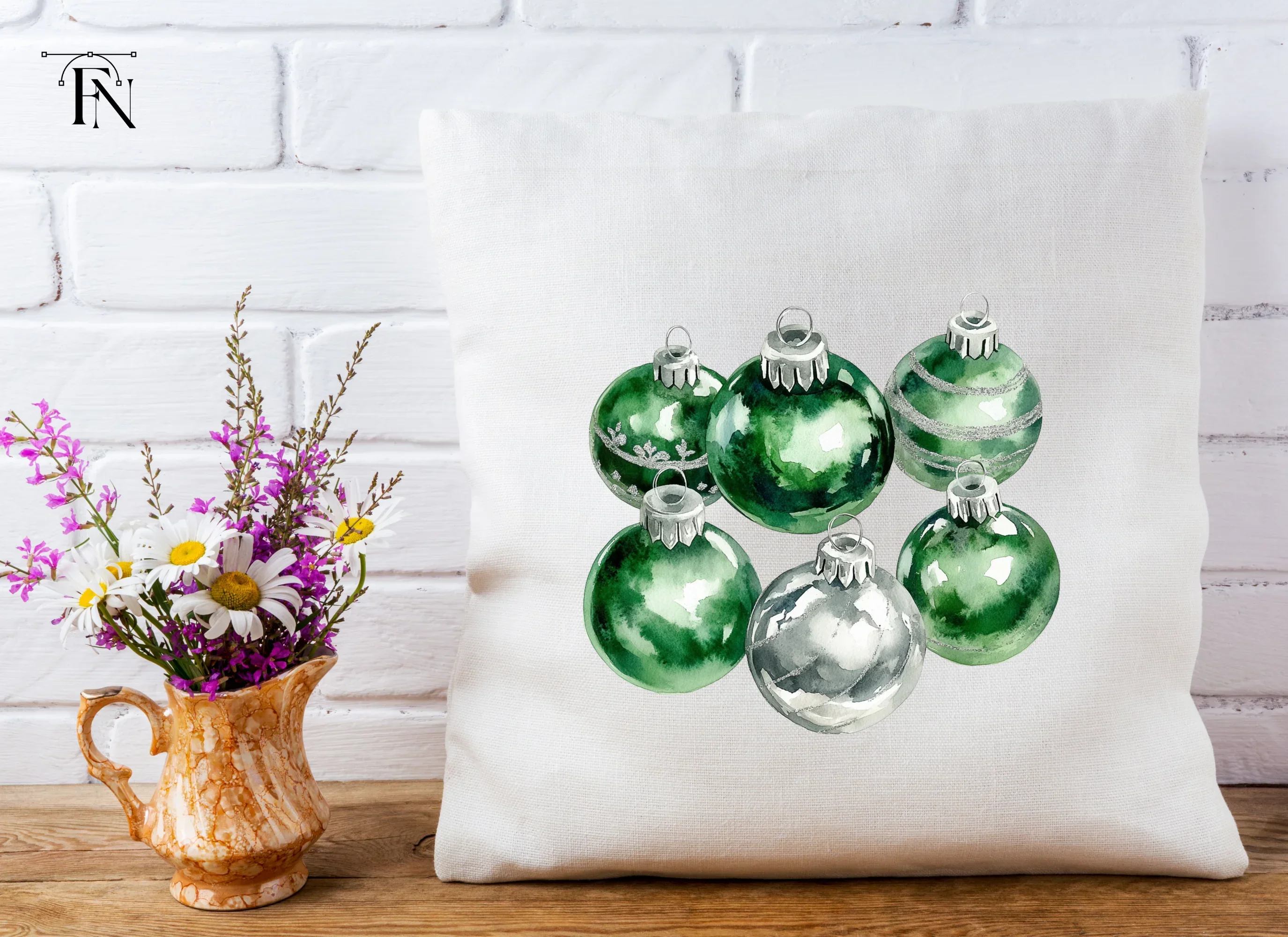 Green and Silver Christmas Baubles Clipart Bundle - Image 4