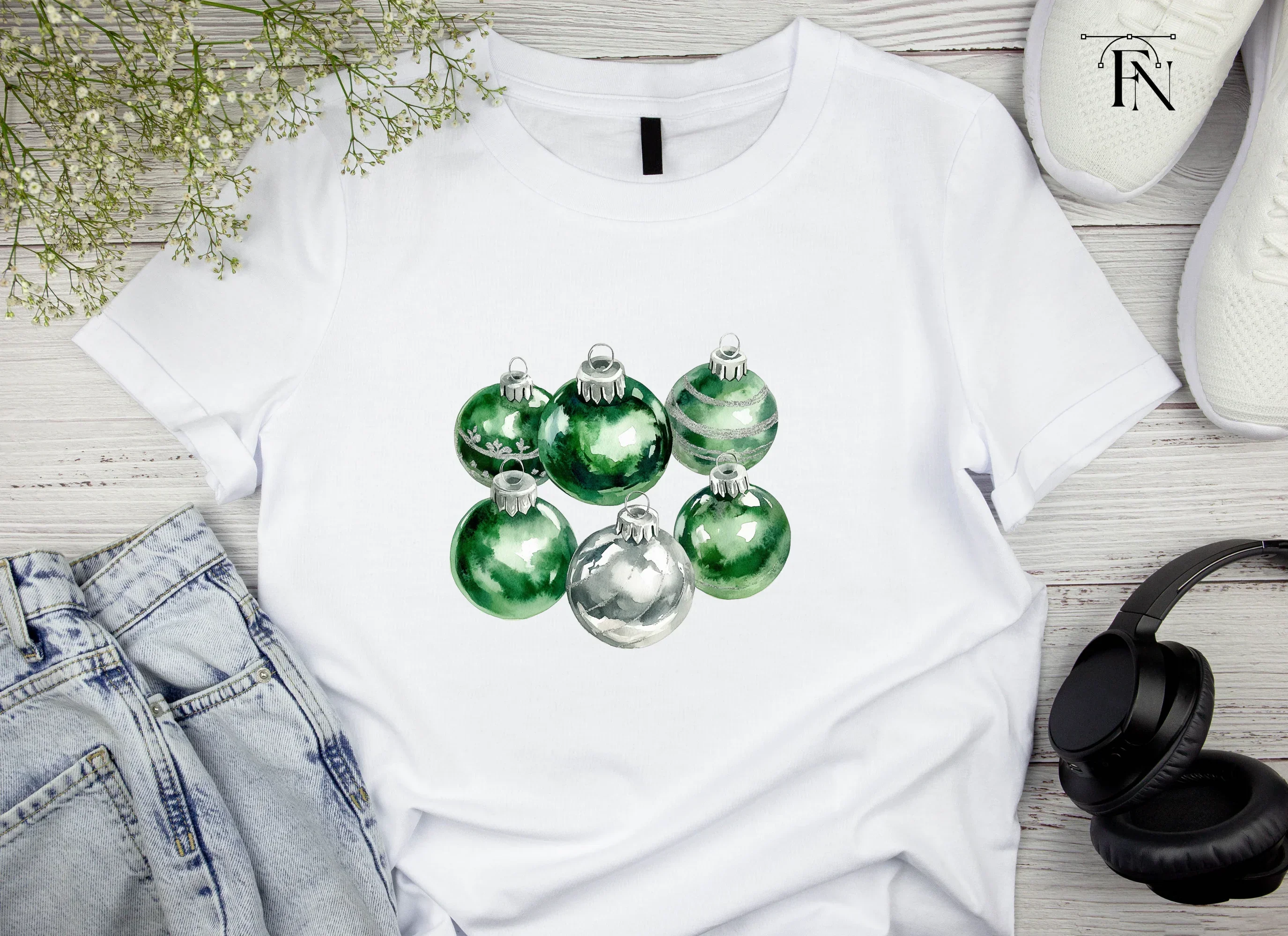 Green and Silver Christmas Baubles Clipart Bundle - Image 5