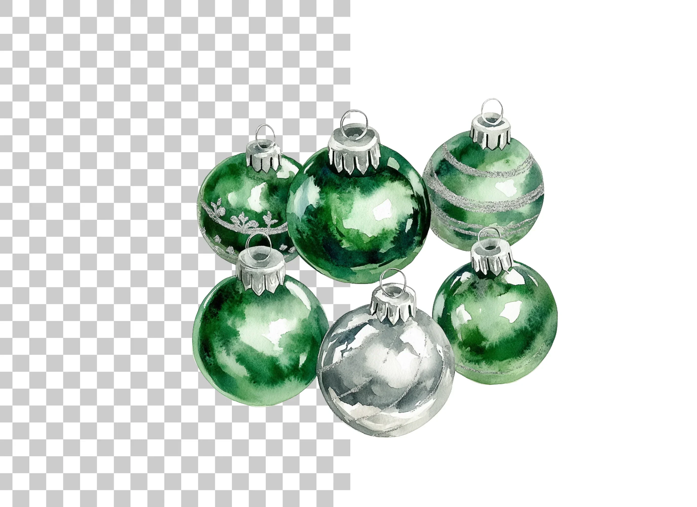 Green and Silver Christmas Baubles Clipart Bundle - Image 6