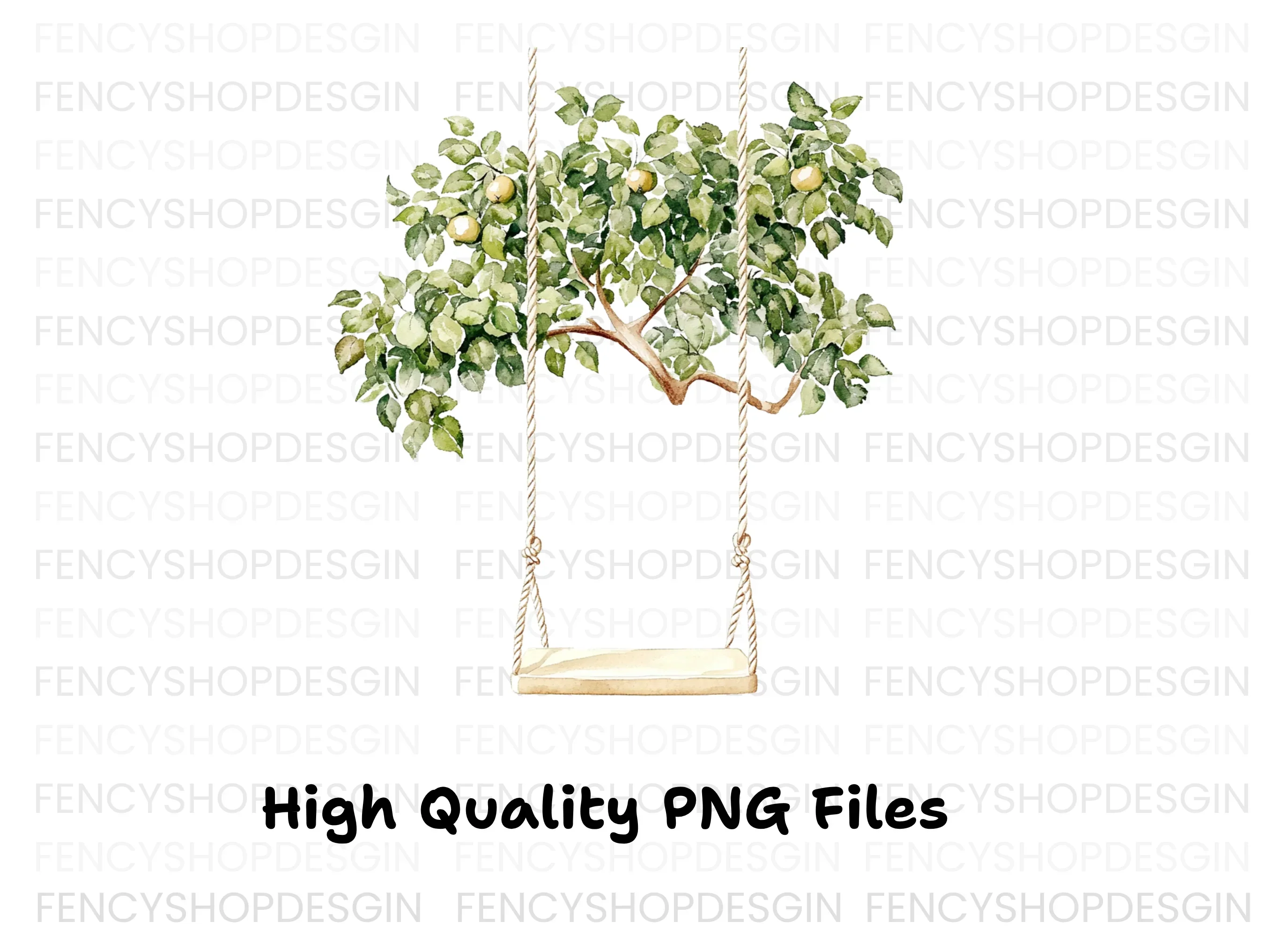 Green Apple Tree Swing Clipart Bundle - Image 2