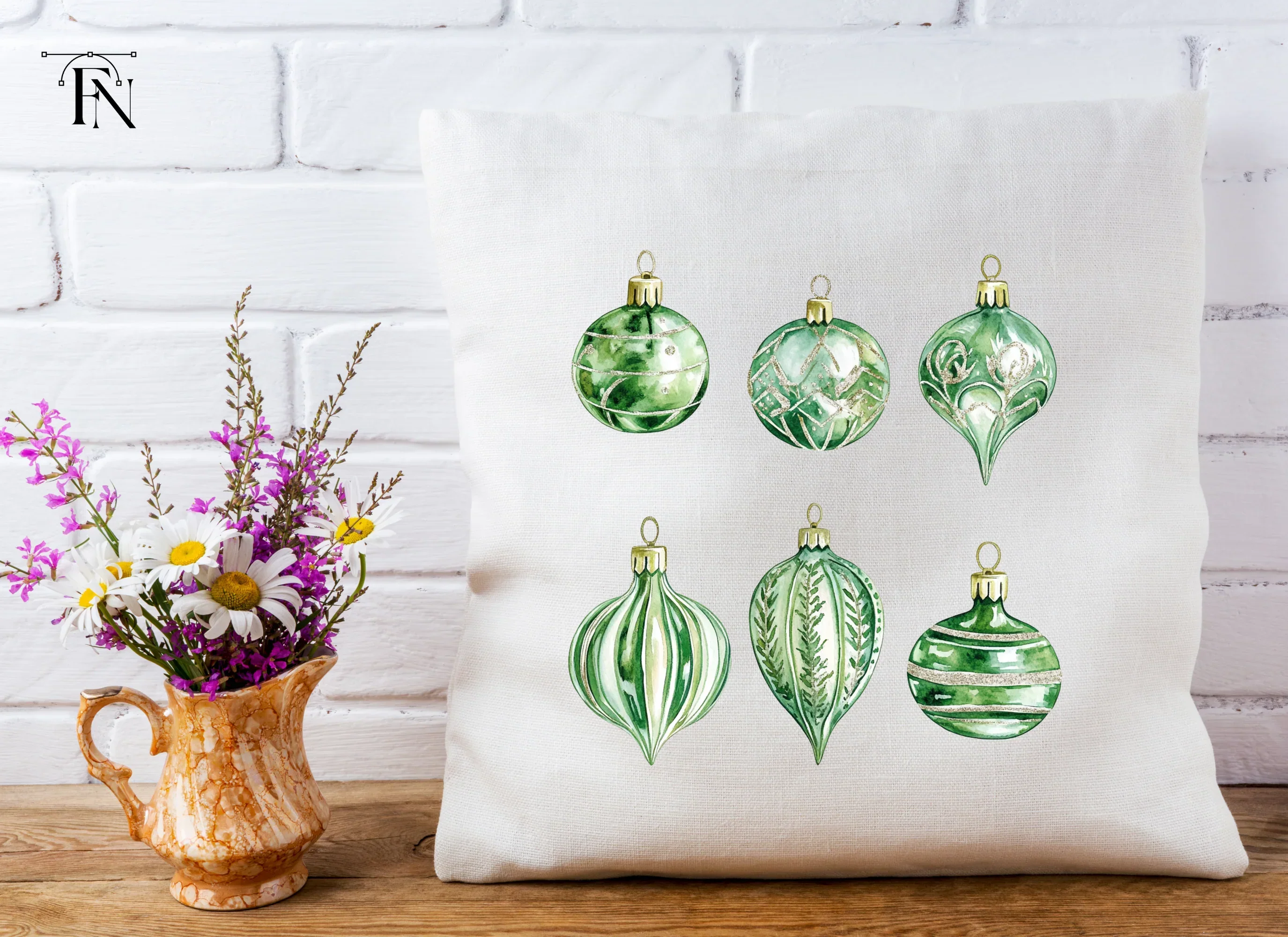 Green Christmas Ornaments Clipart Bundle - Image 5