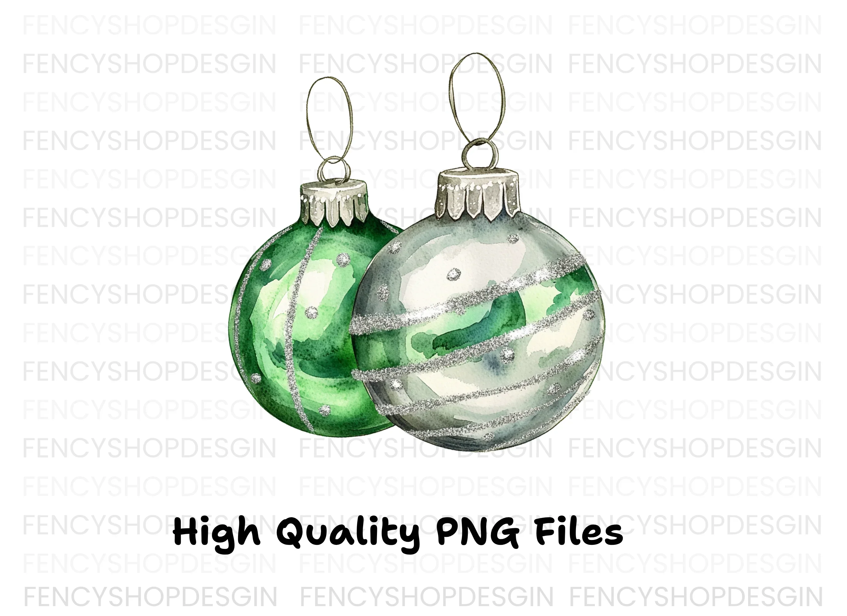 Green Christmas Ornaments Clipart Bundle - Image 3