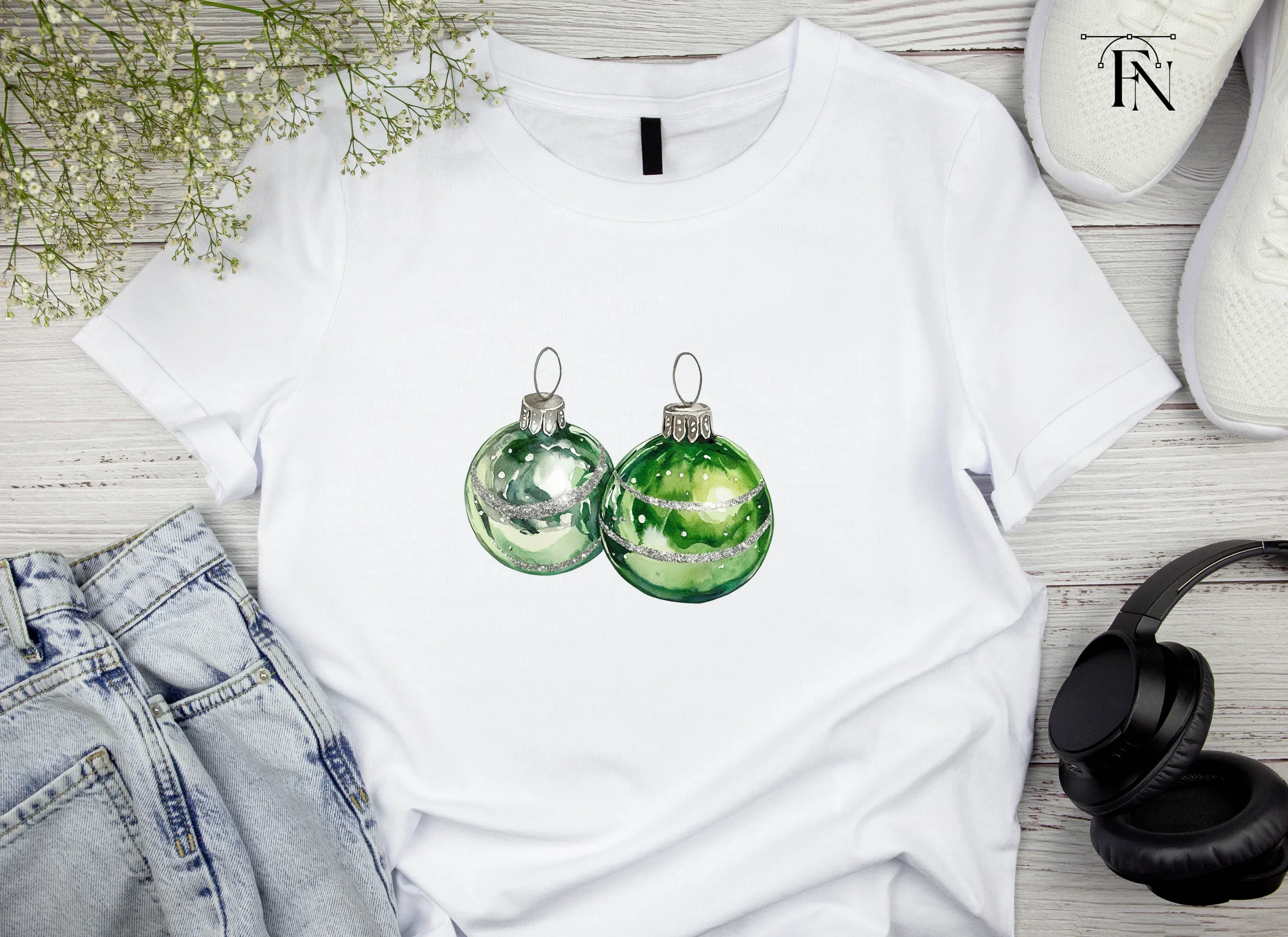 Green Christmas Ornaments Clipart Bundle - Image 4