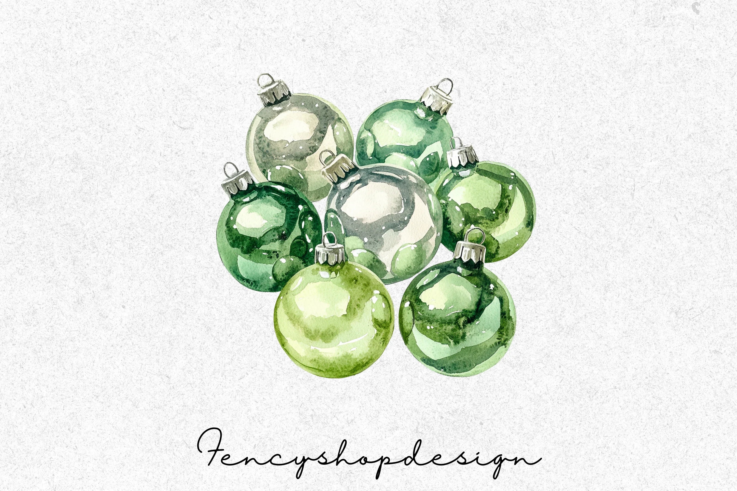 Green Christmas Ornaments Clipart Bundle - Image 3