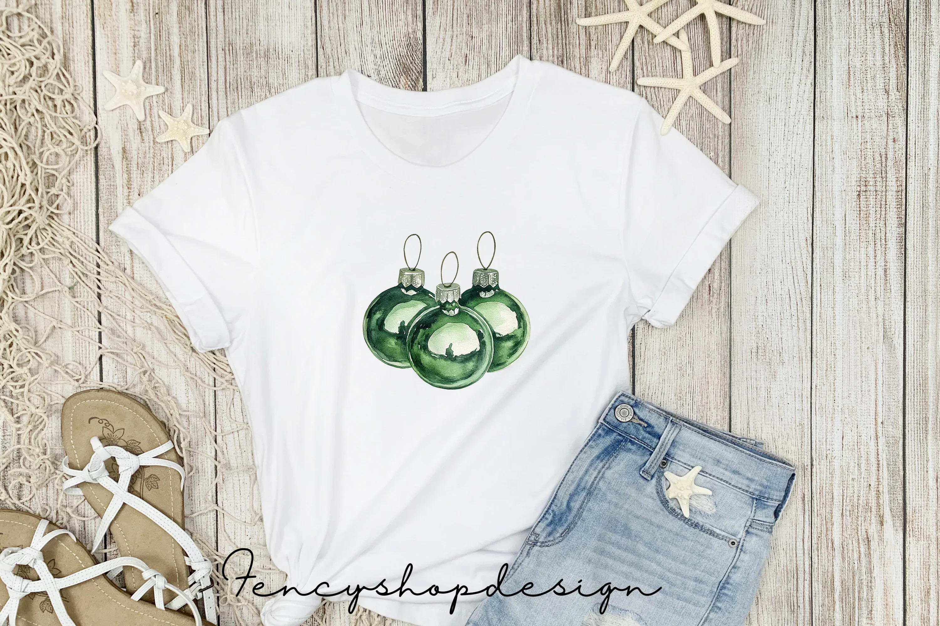 Green Christmas Ornaments Clipart Bundle - Image 5