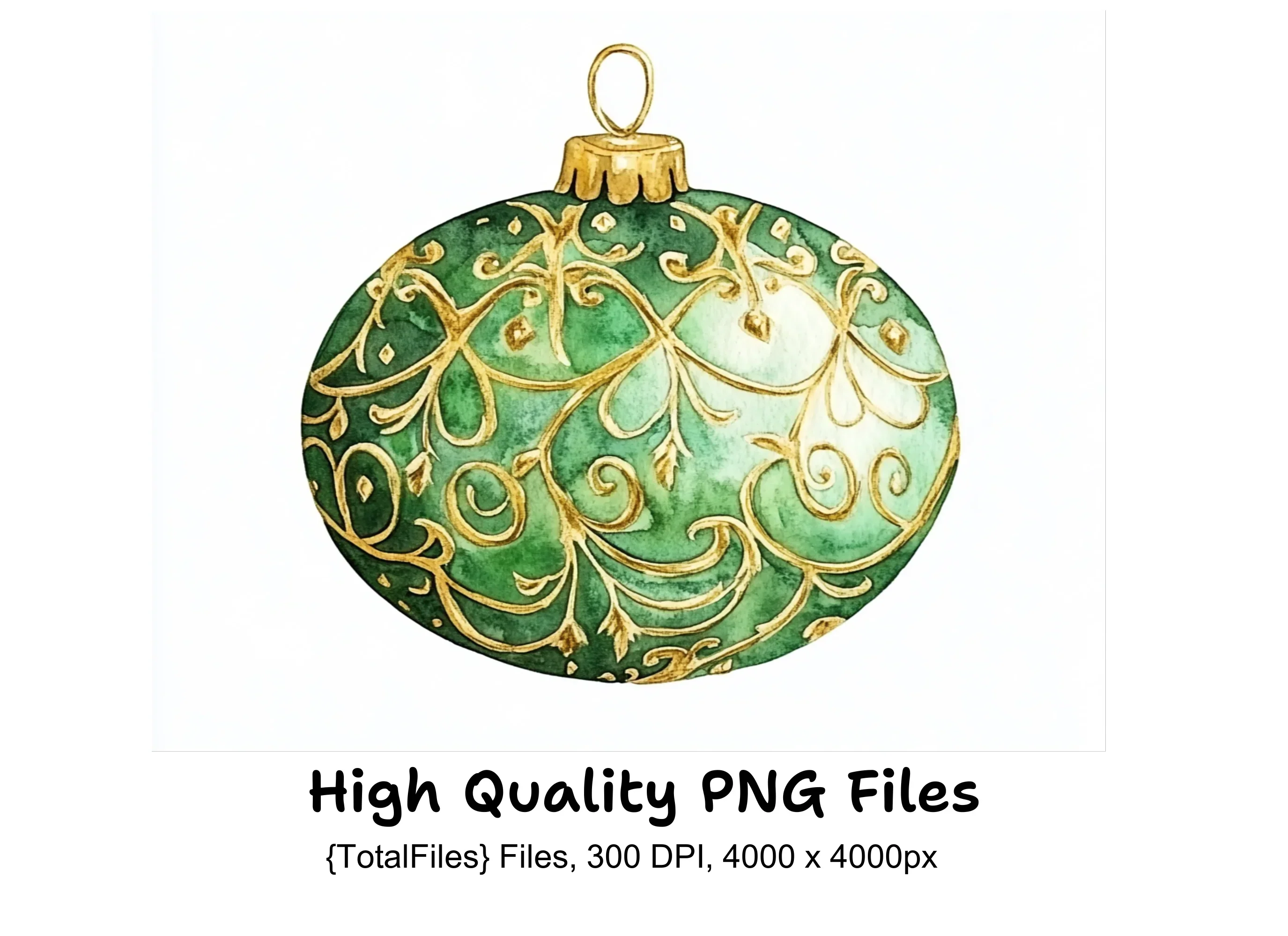 Green Christmas Ornaments Clipart Bundle
