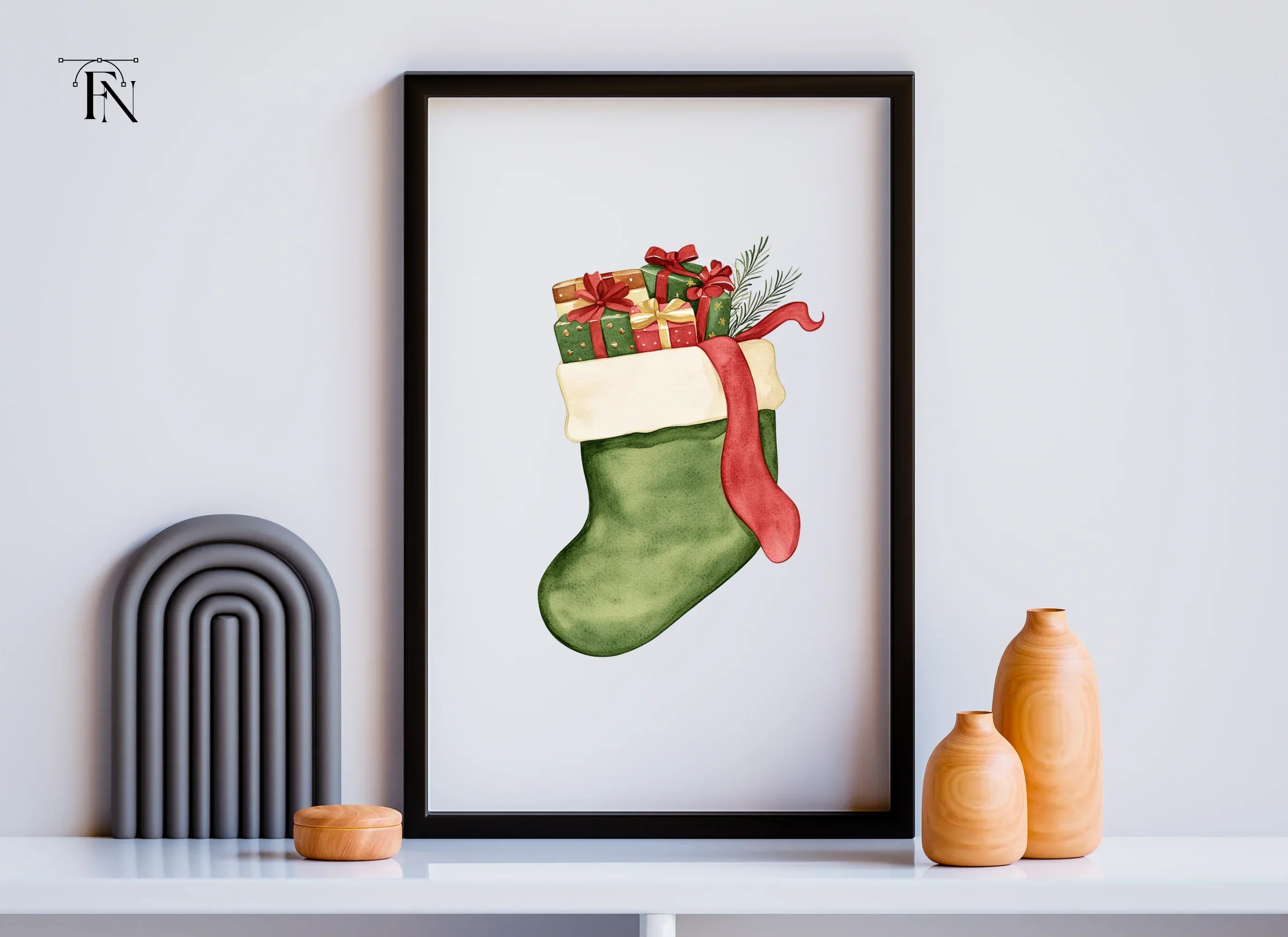Green Christmas Stockings with Gifts Clipart Bundle - Image 4