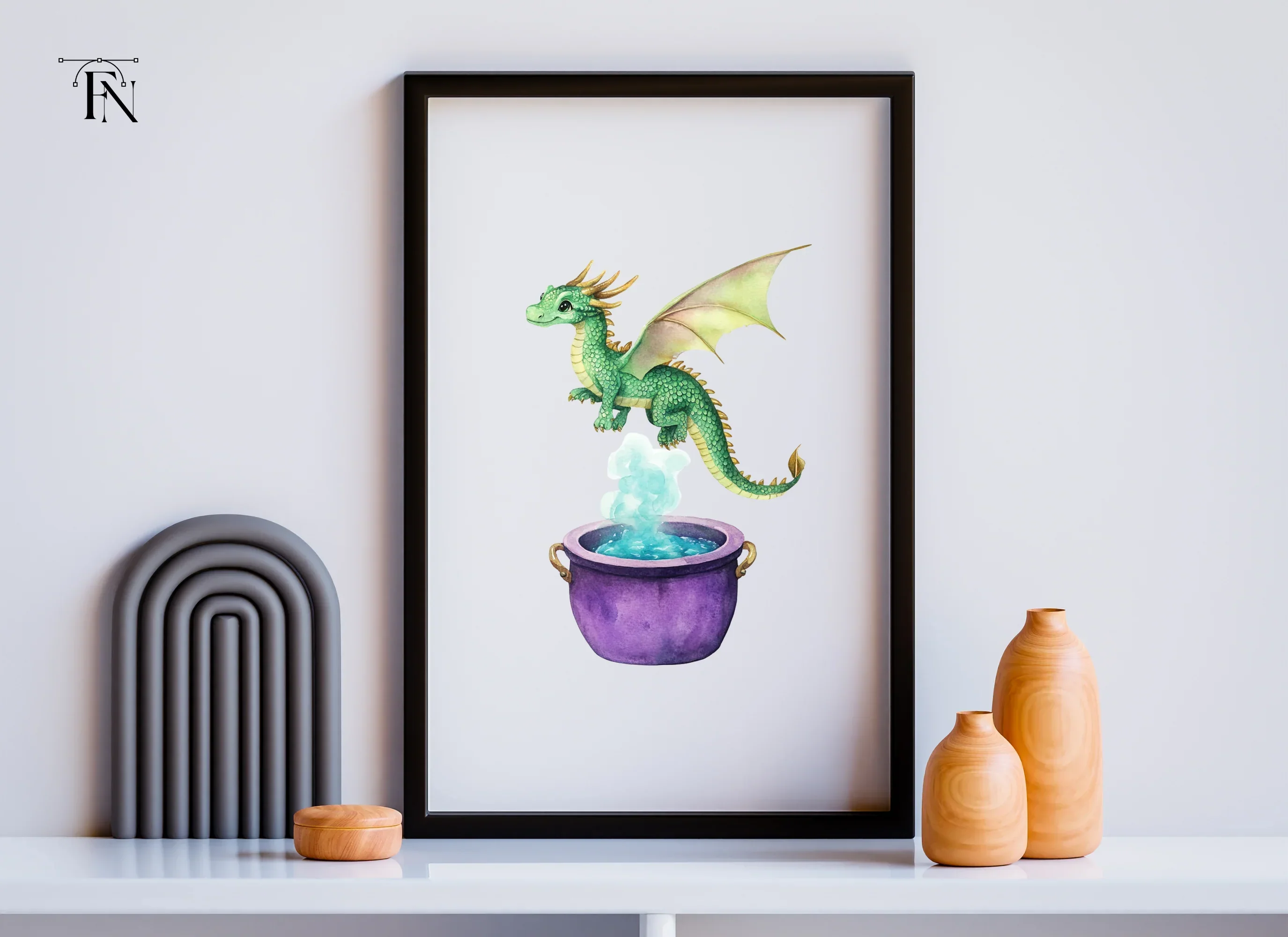 Green Dragon Flying Over Cauldron Clipart Bundle - Image 6