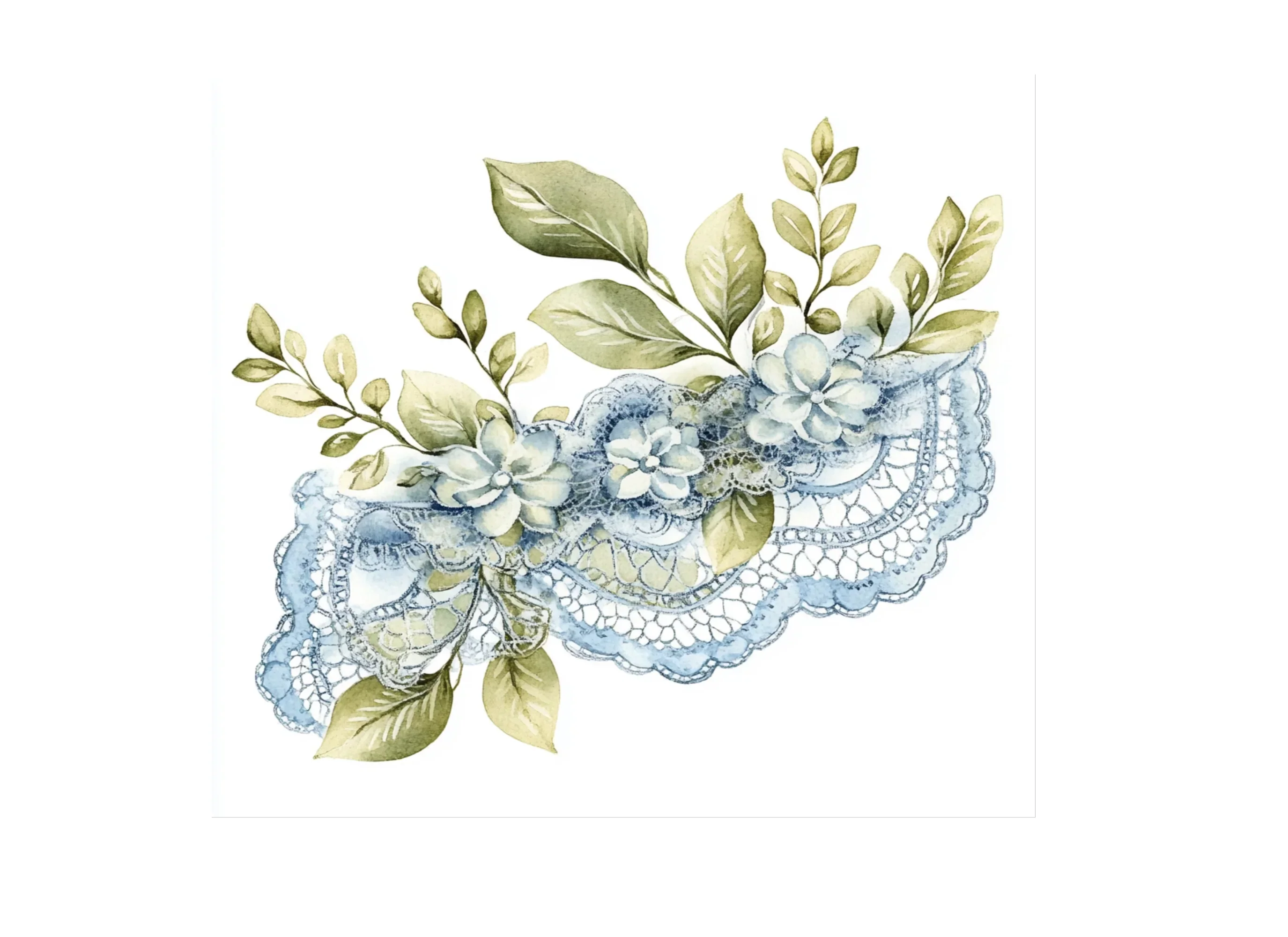 Green Leaves and Blue Lace Clipart Bundle - Image 3