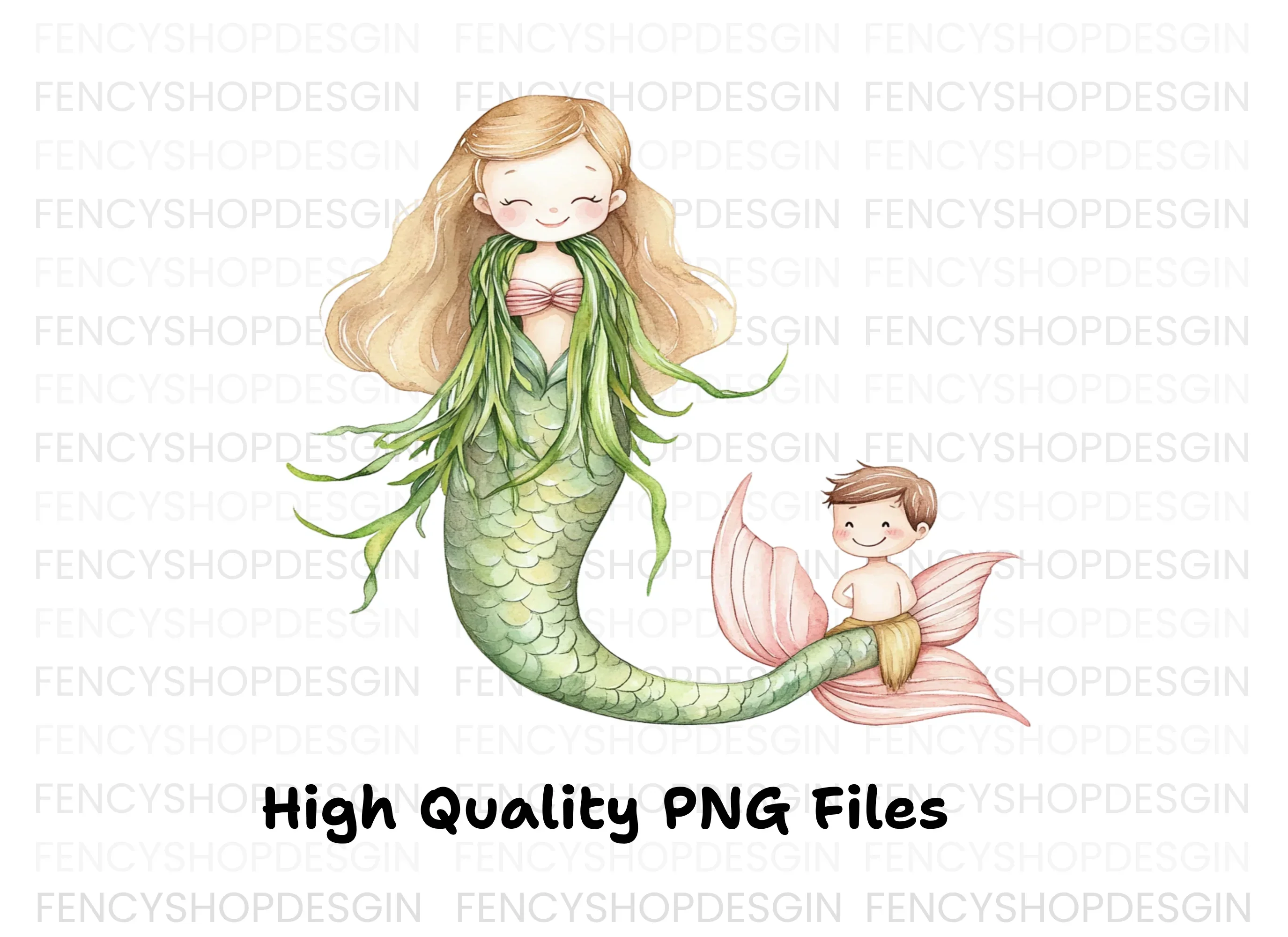 Green Mermaids and Human Kids Clipart Bundle - Image 2
