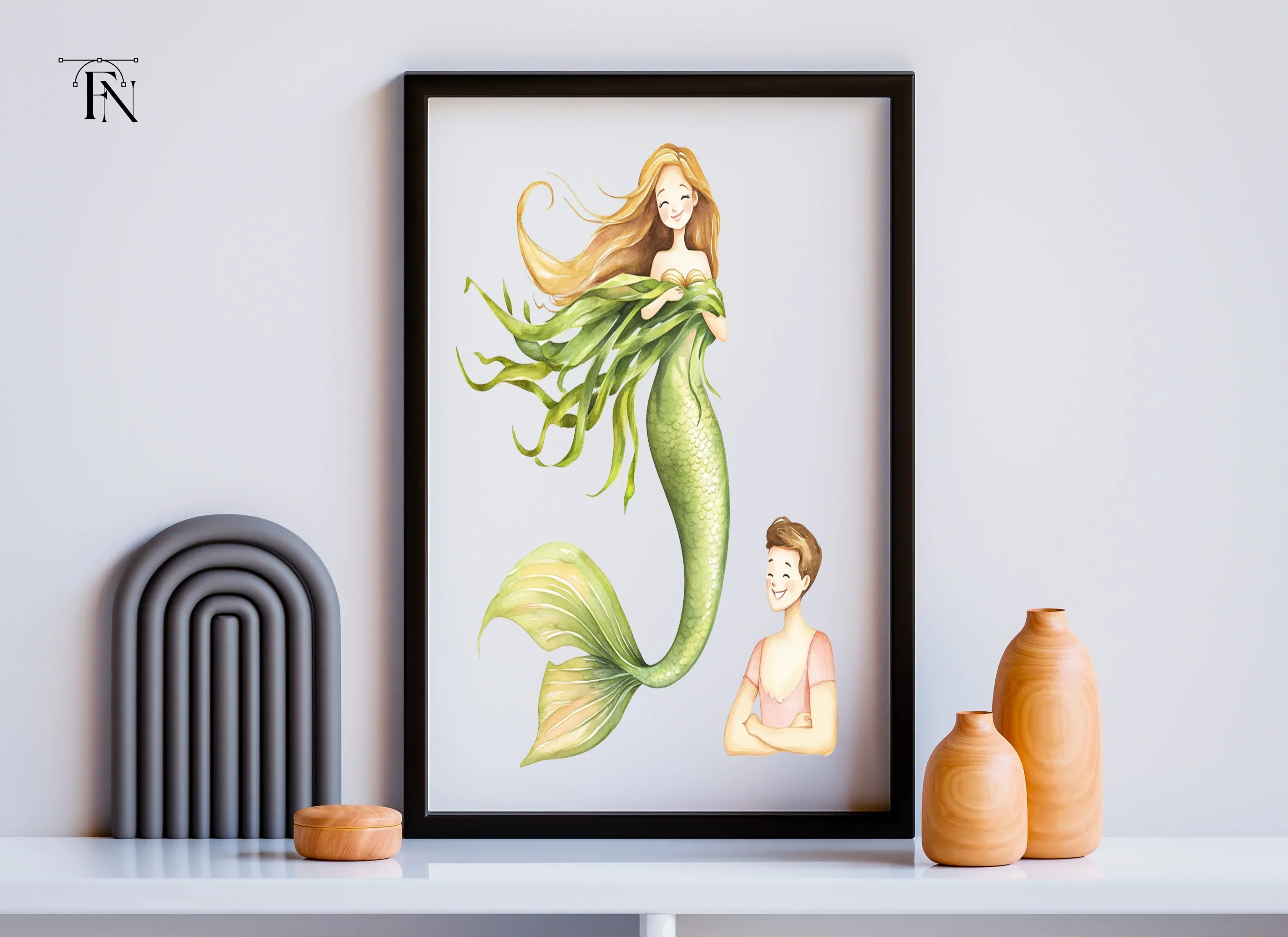 Green Mermaids and Human Kids Clipart Bundle - Image 3