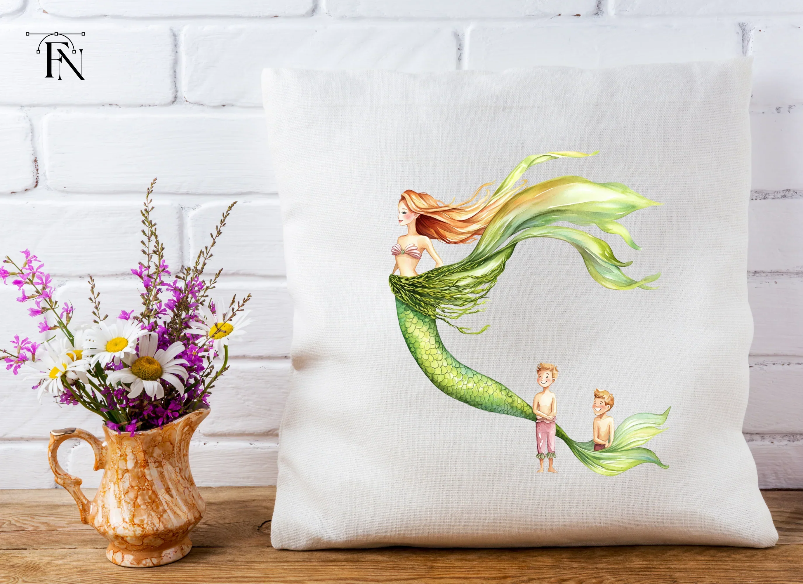 Green Mermaids and Human Kids Clipart Bundle - Image 4