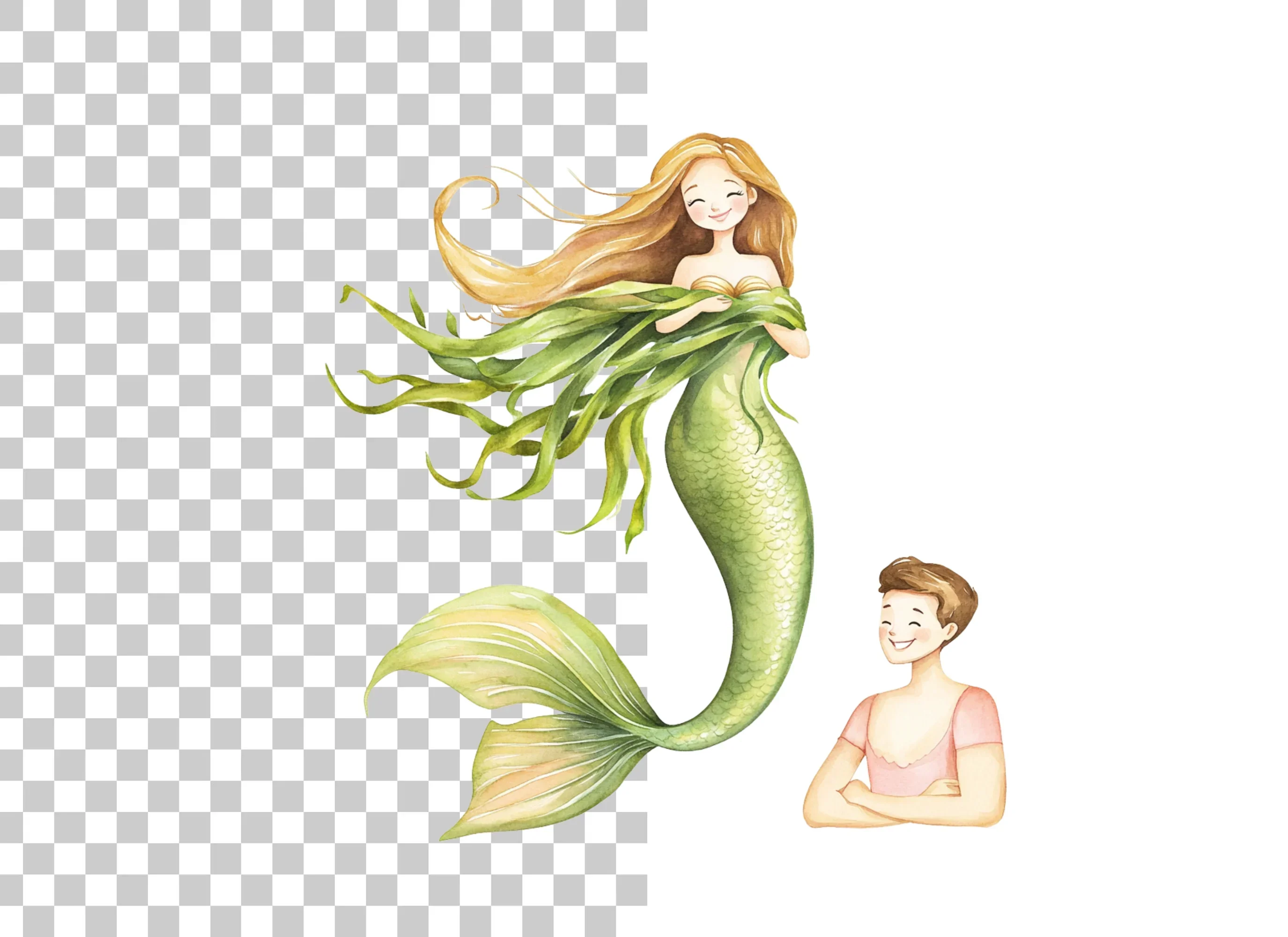 Green Mermaids and Human Kids Clipart Bundle - Image 6