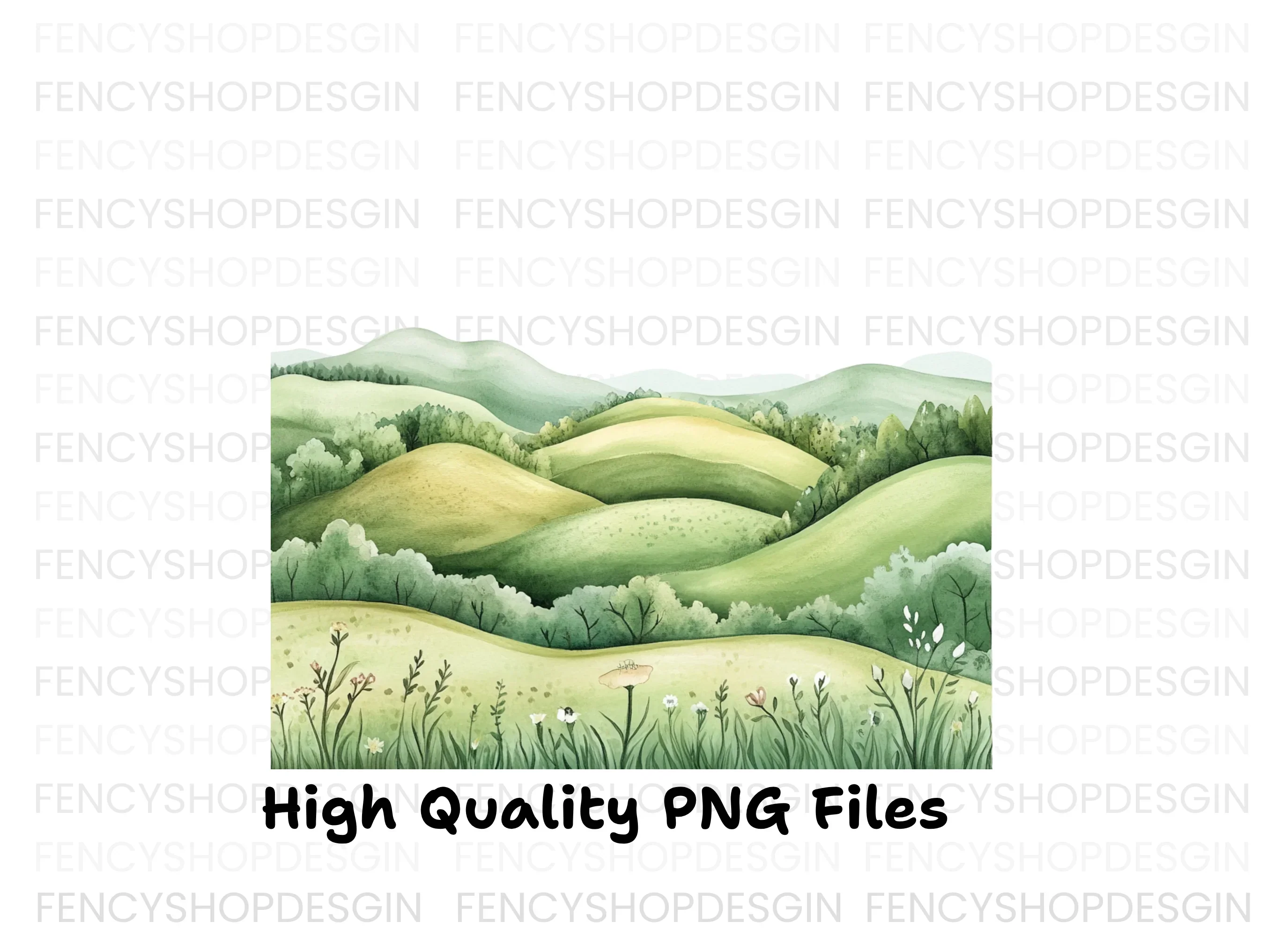 Green Rolling Hills Landscape Clipart Bundle - Image 3