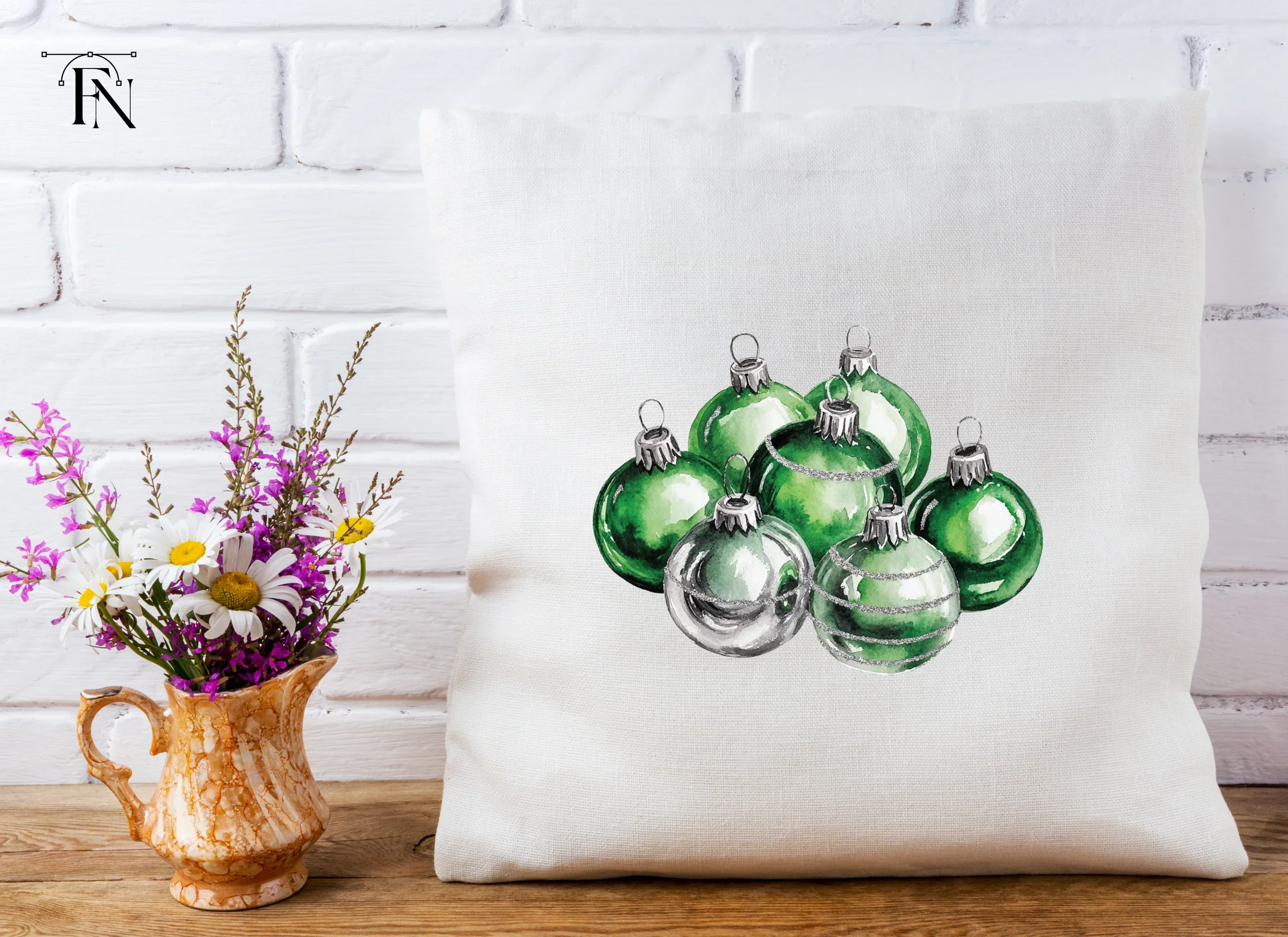 Green Silver Ornaments Clipart Bundle - Image 4