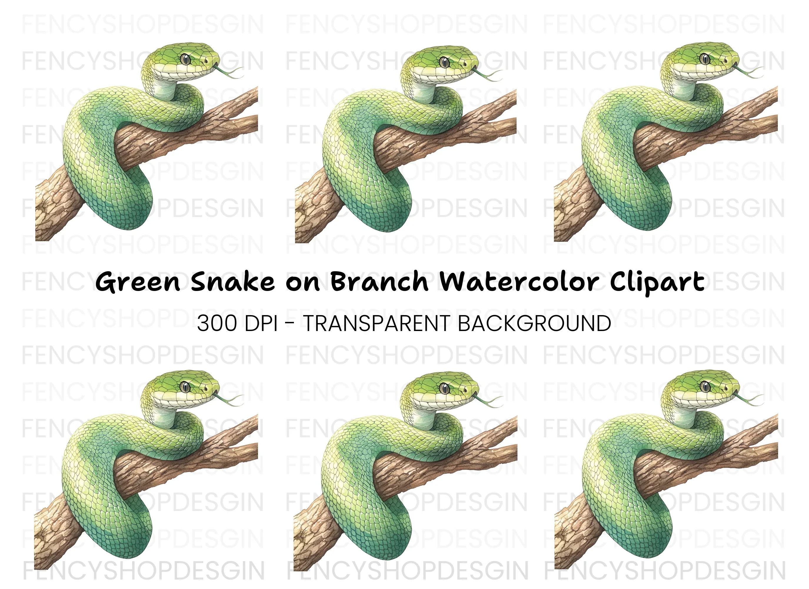 Green Snake on Branch Clipart Bundle
