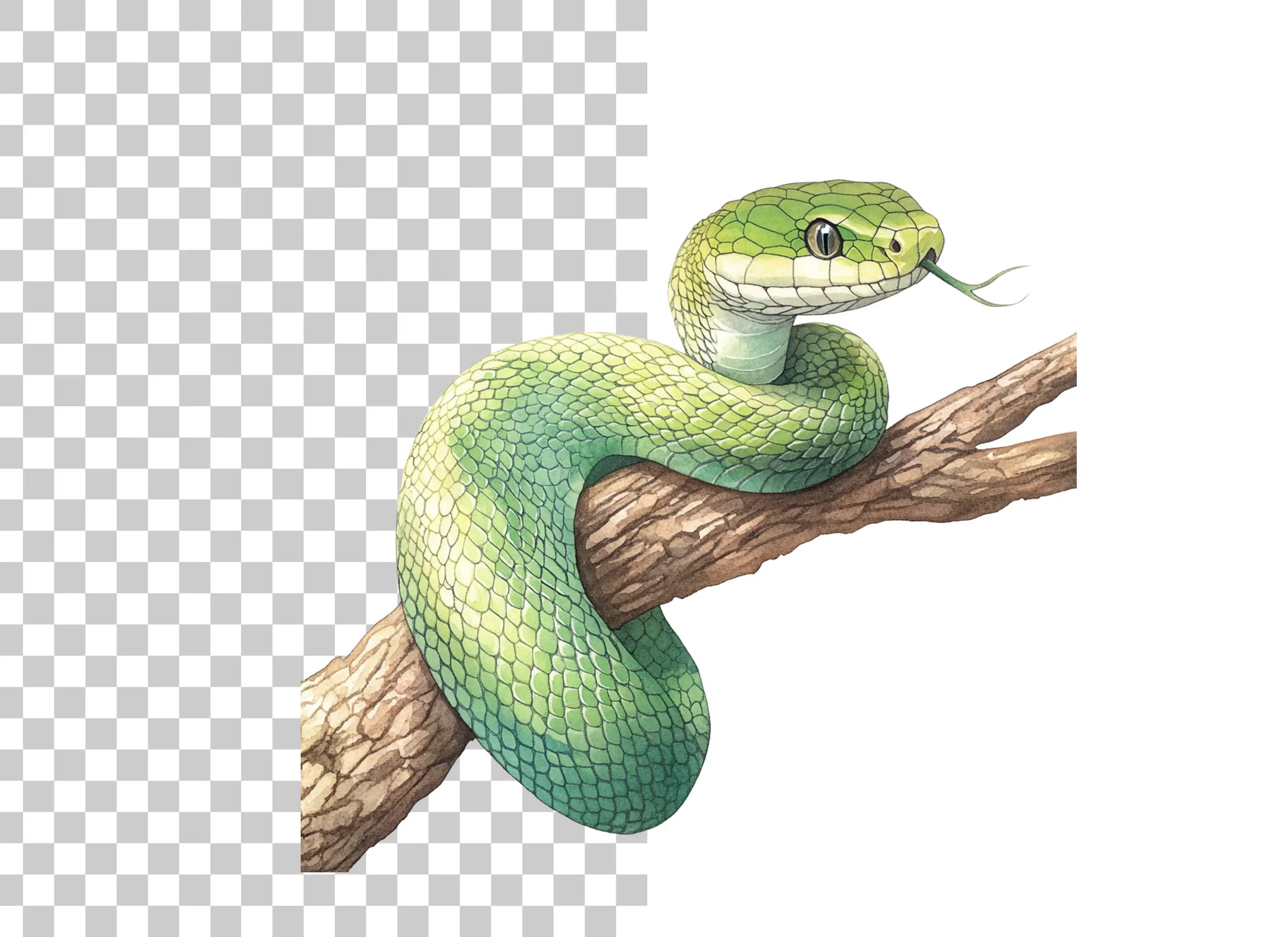 Green Snake on Branch Clipart Bundle - Image 2