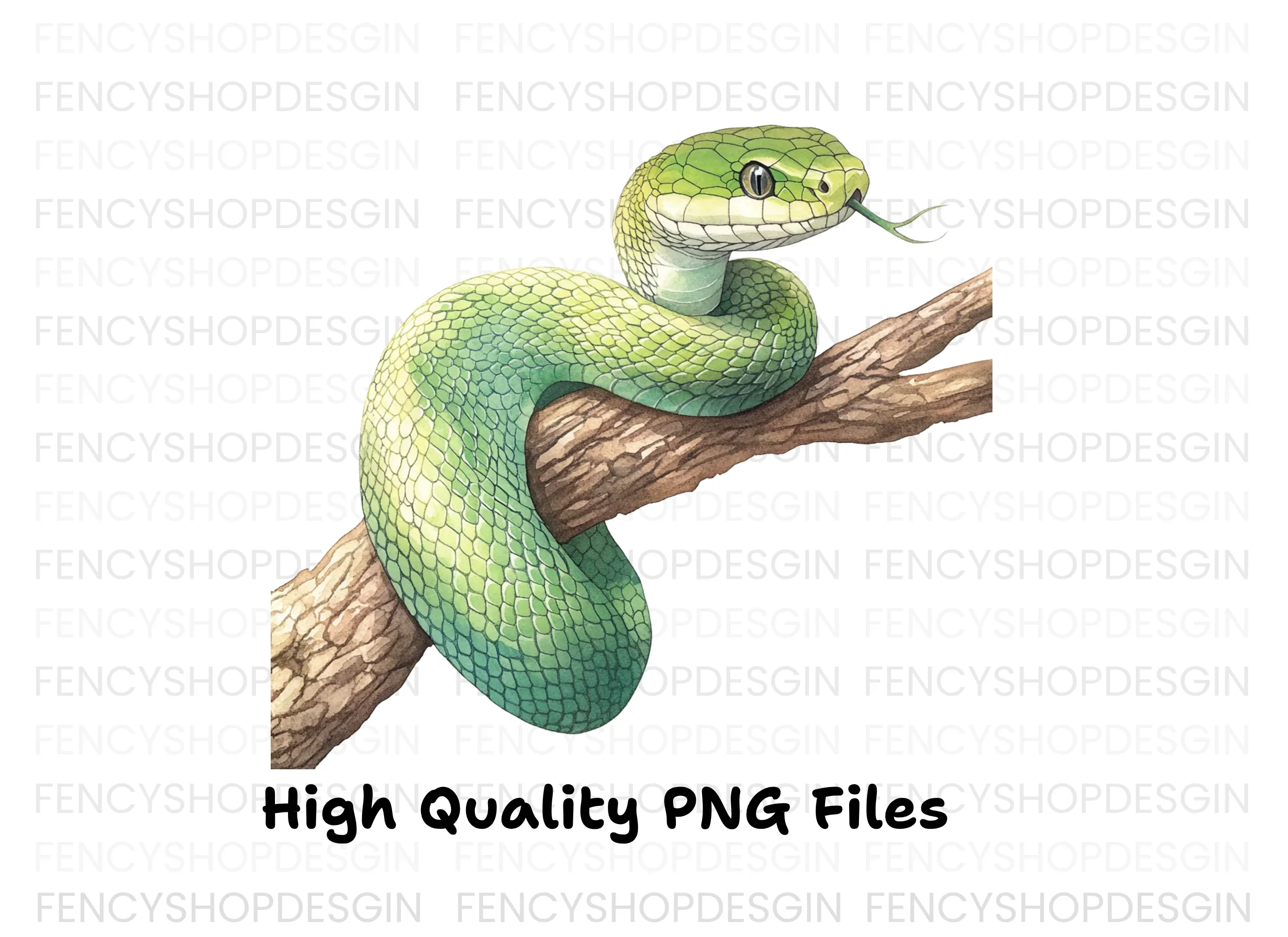 Green Snake on Branch Clipart Bundle - Image 3