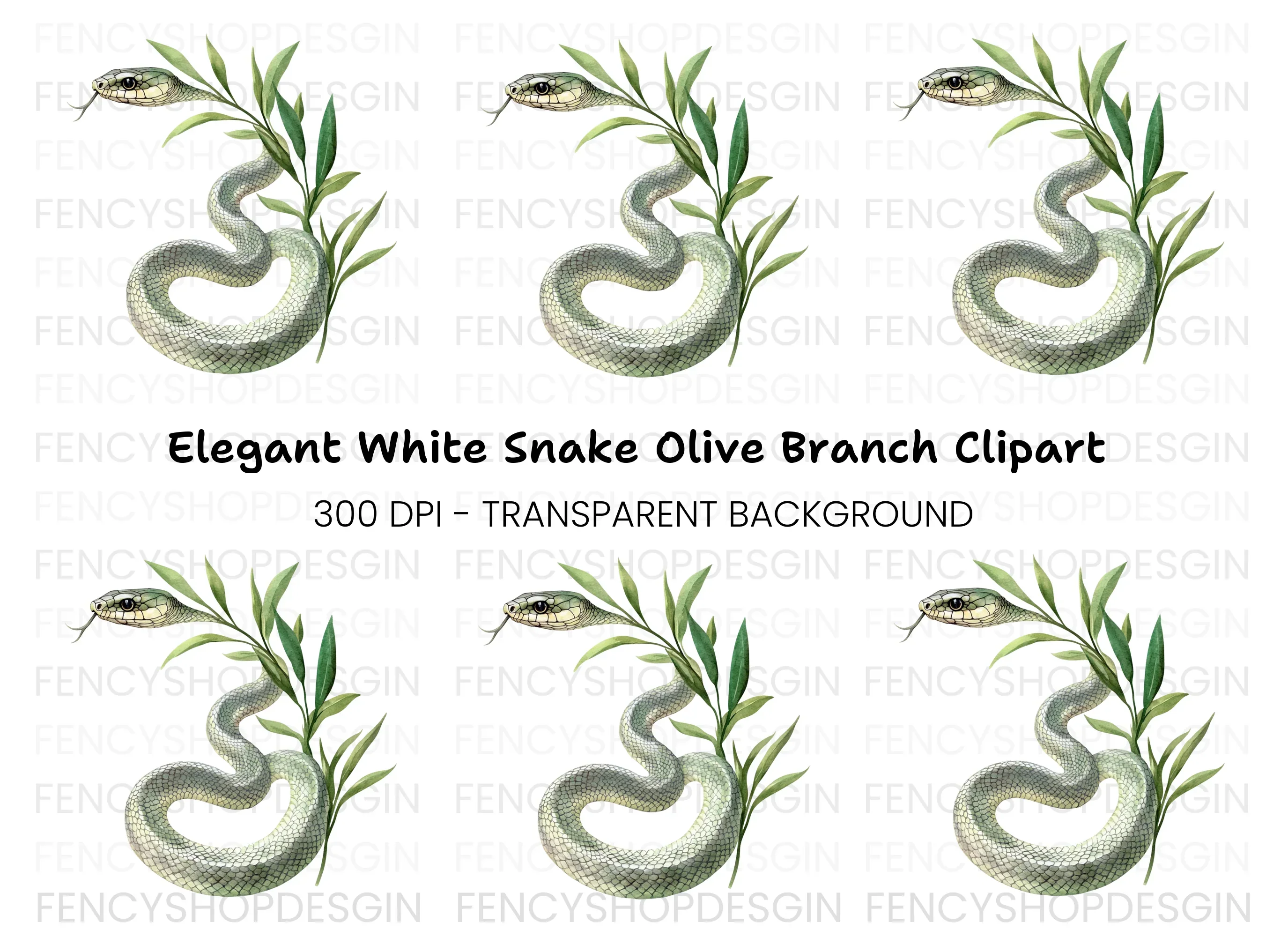 Green Snake with Olive Branch Clipart Bundle