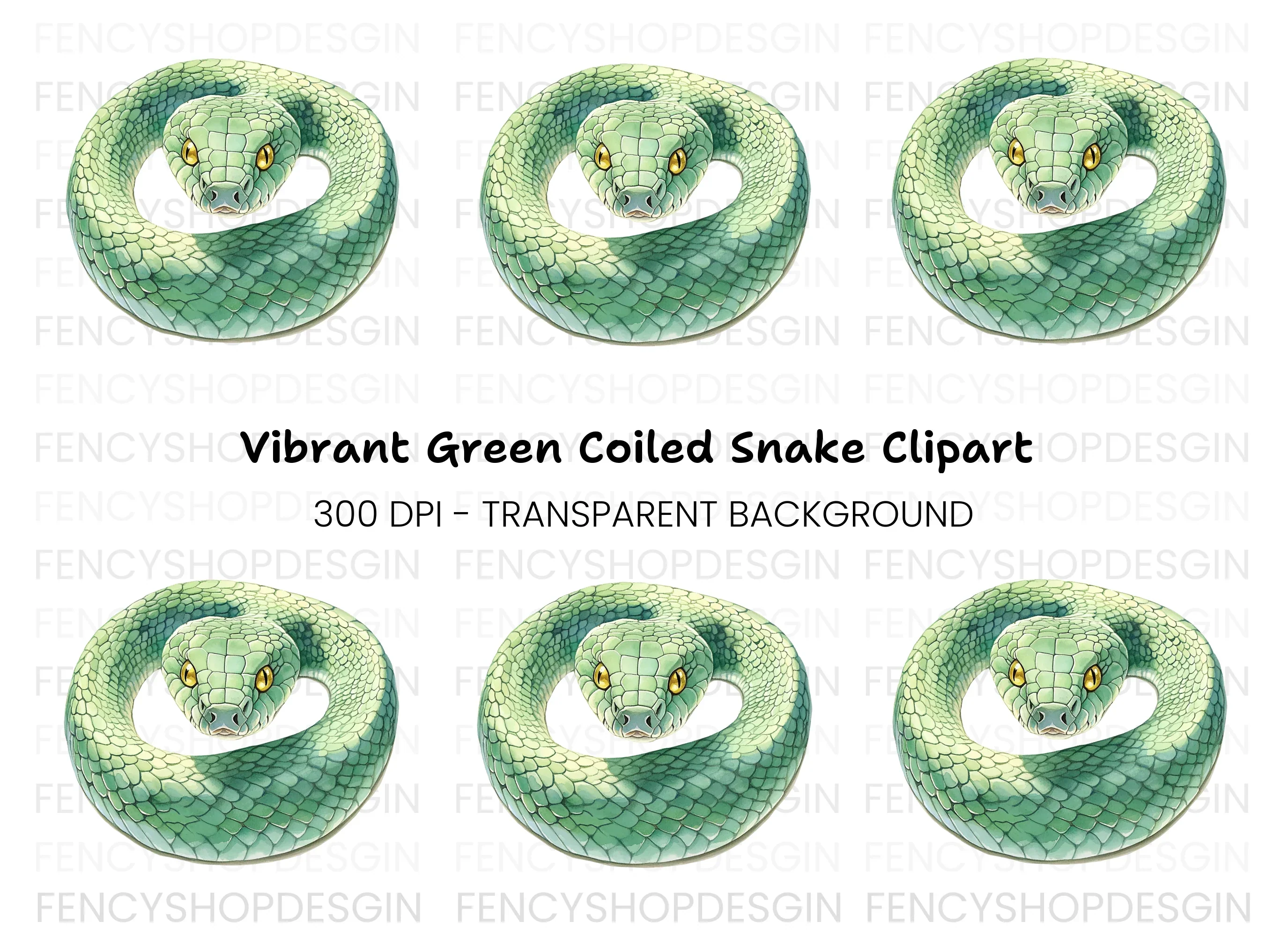 Green Snake with Yellow Eyes Clipart Bundle