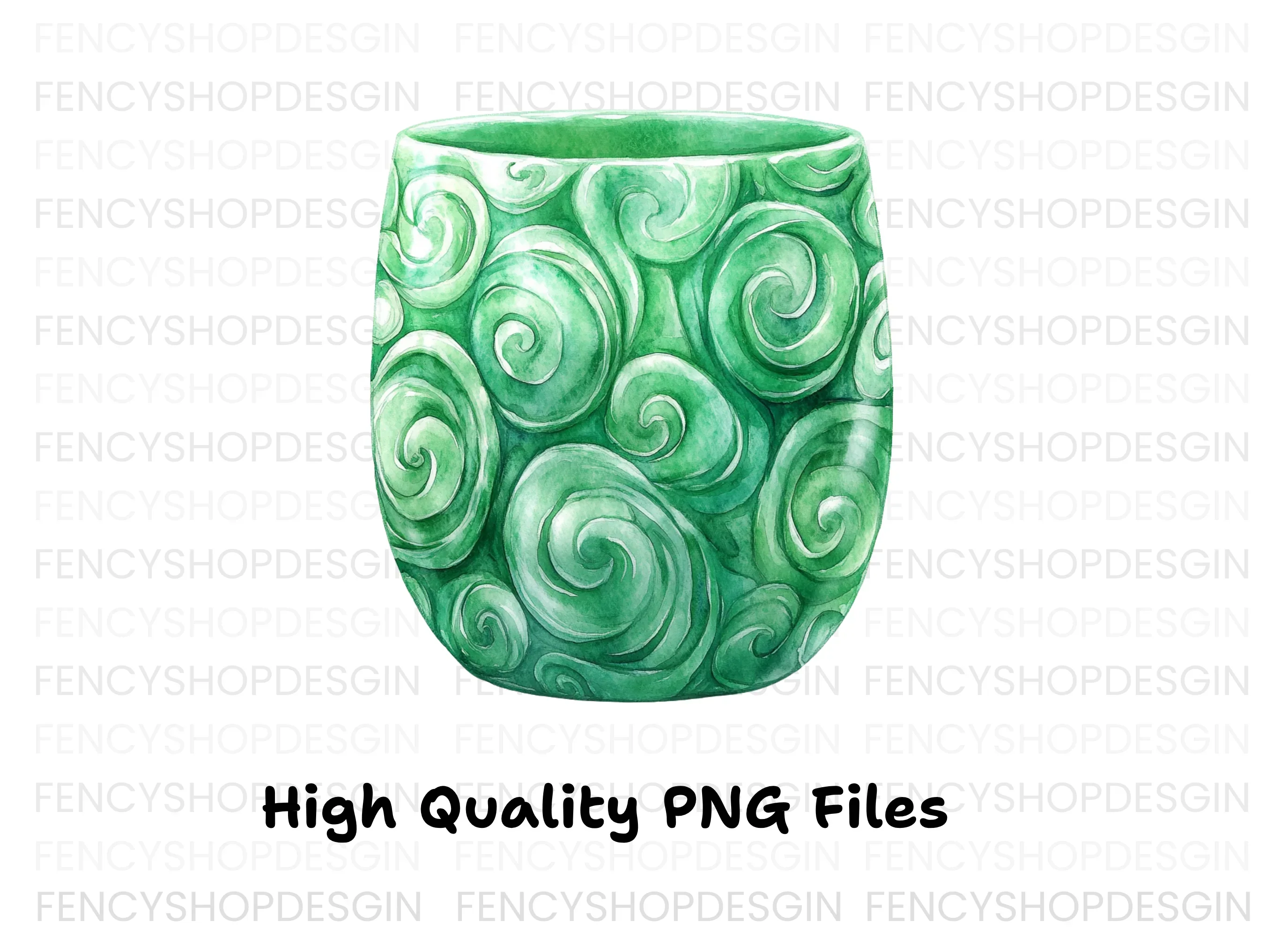 Green Swirl Patterned Jade Cup Clipart Bundle - Image 2