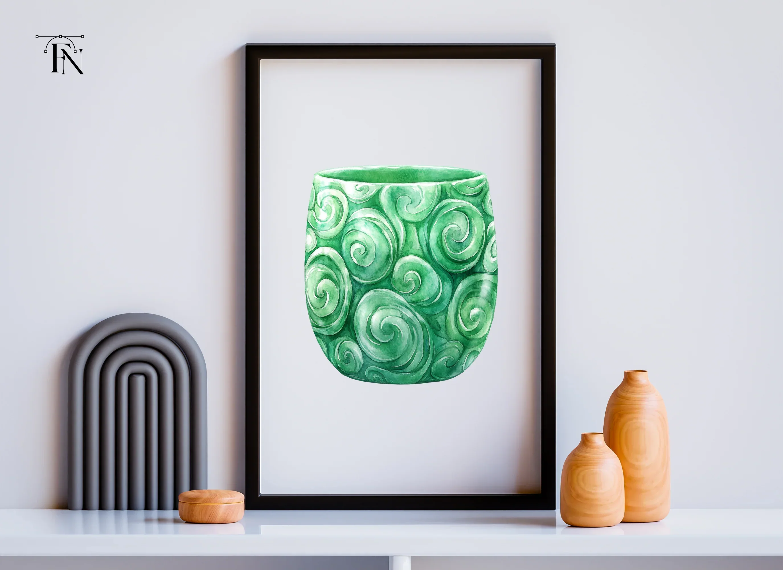 Green Swirl Patterned Jade Cup Clipart Bundle - Image 3