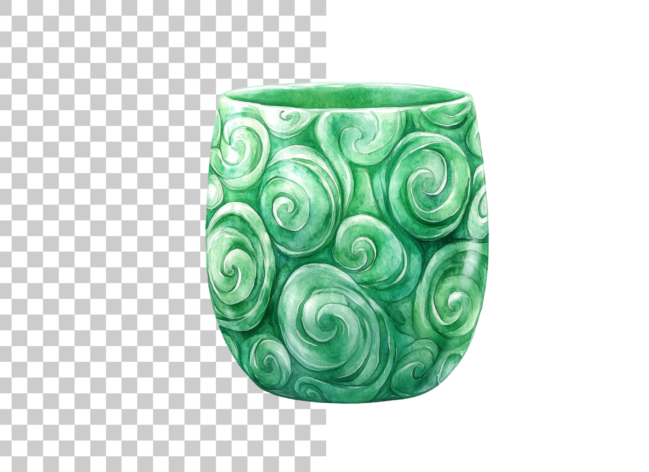 Green Swirl Patterned Jade Cup Clipart Bundle - Image 6