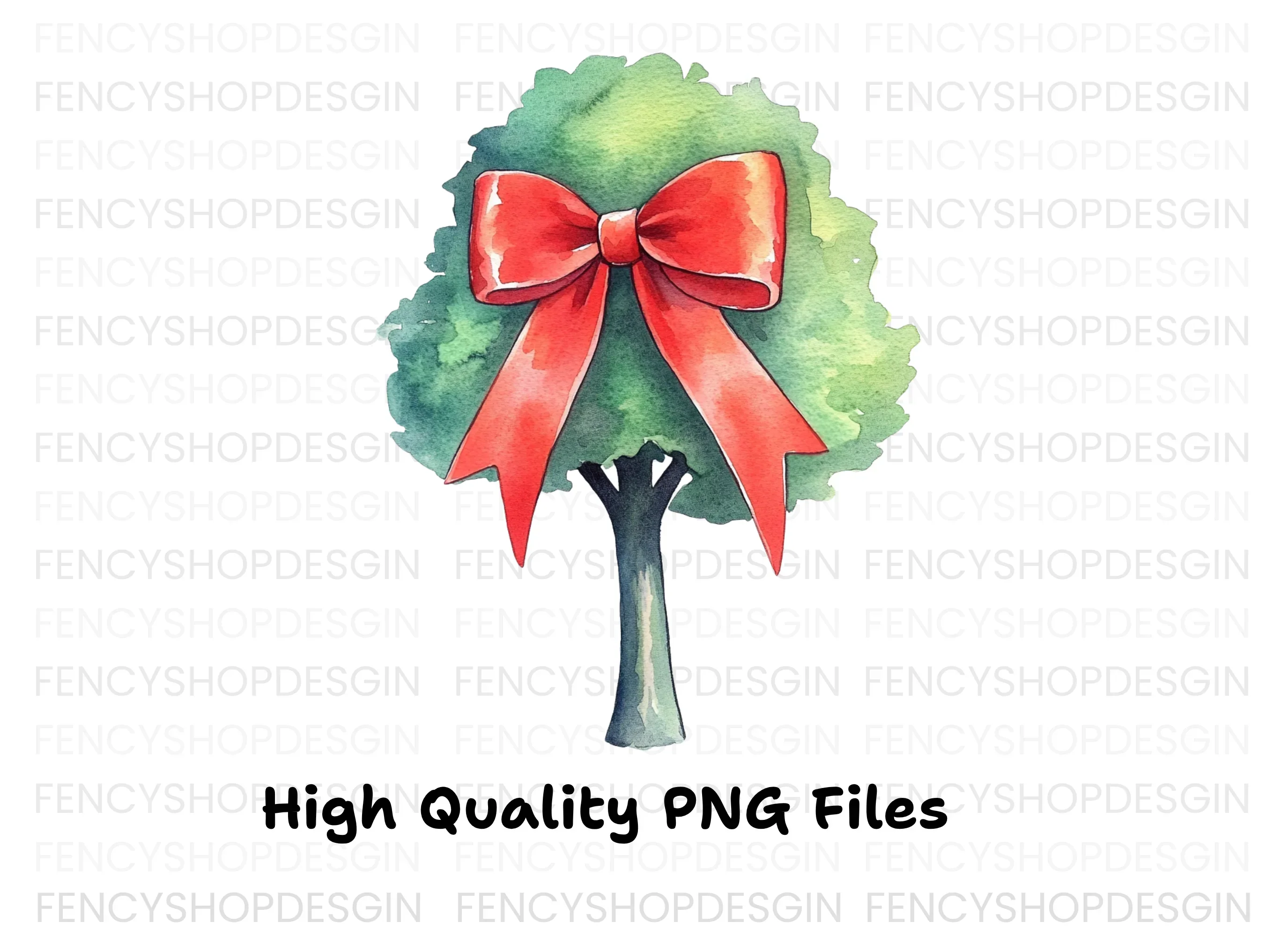 Green Trees with Red Bows Clipart Bundle - Image 3