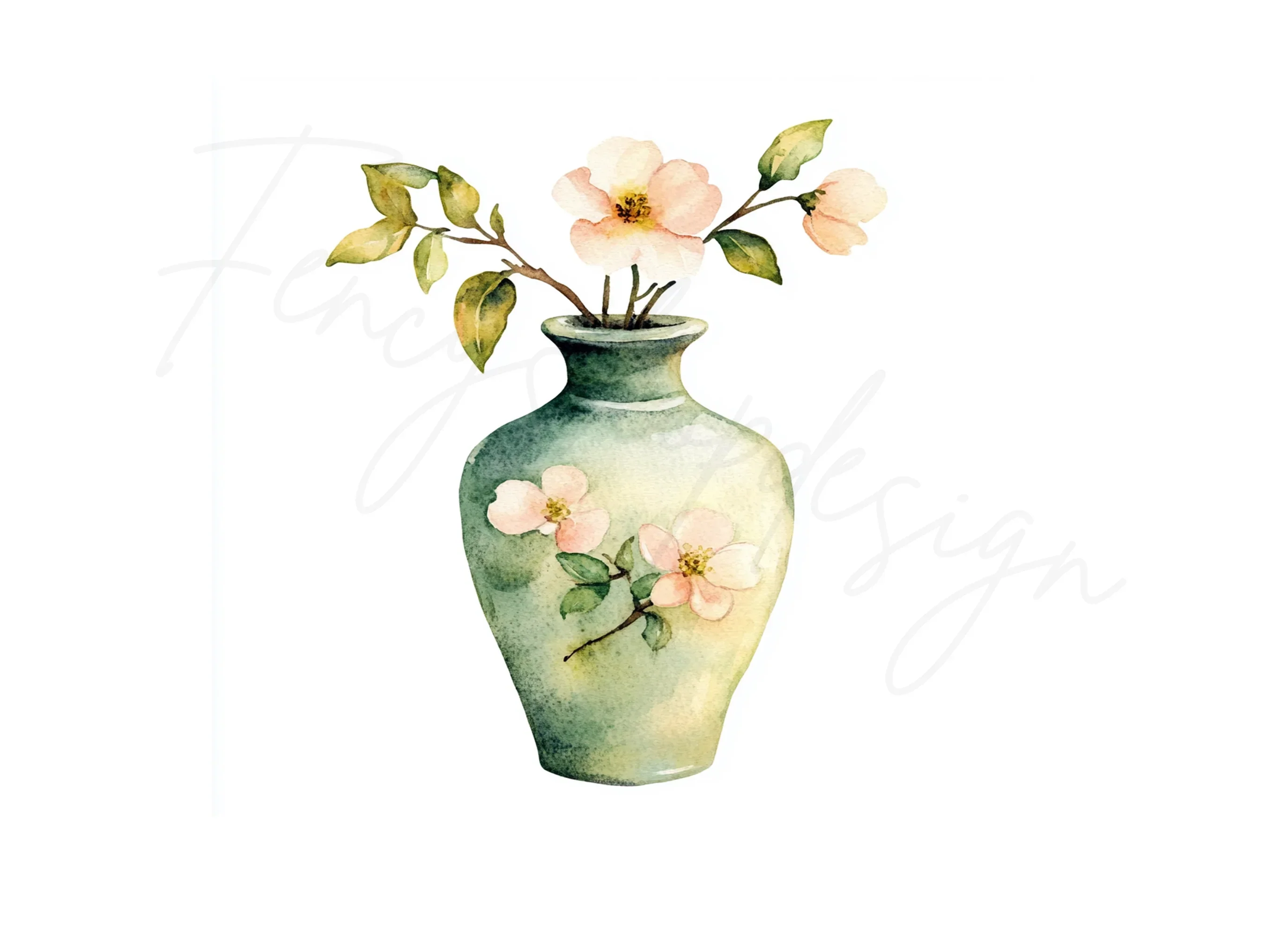 Green Vase Cherry Blossom Clipart Bundle - Image 3