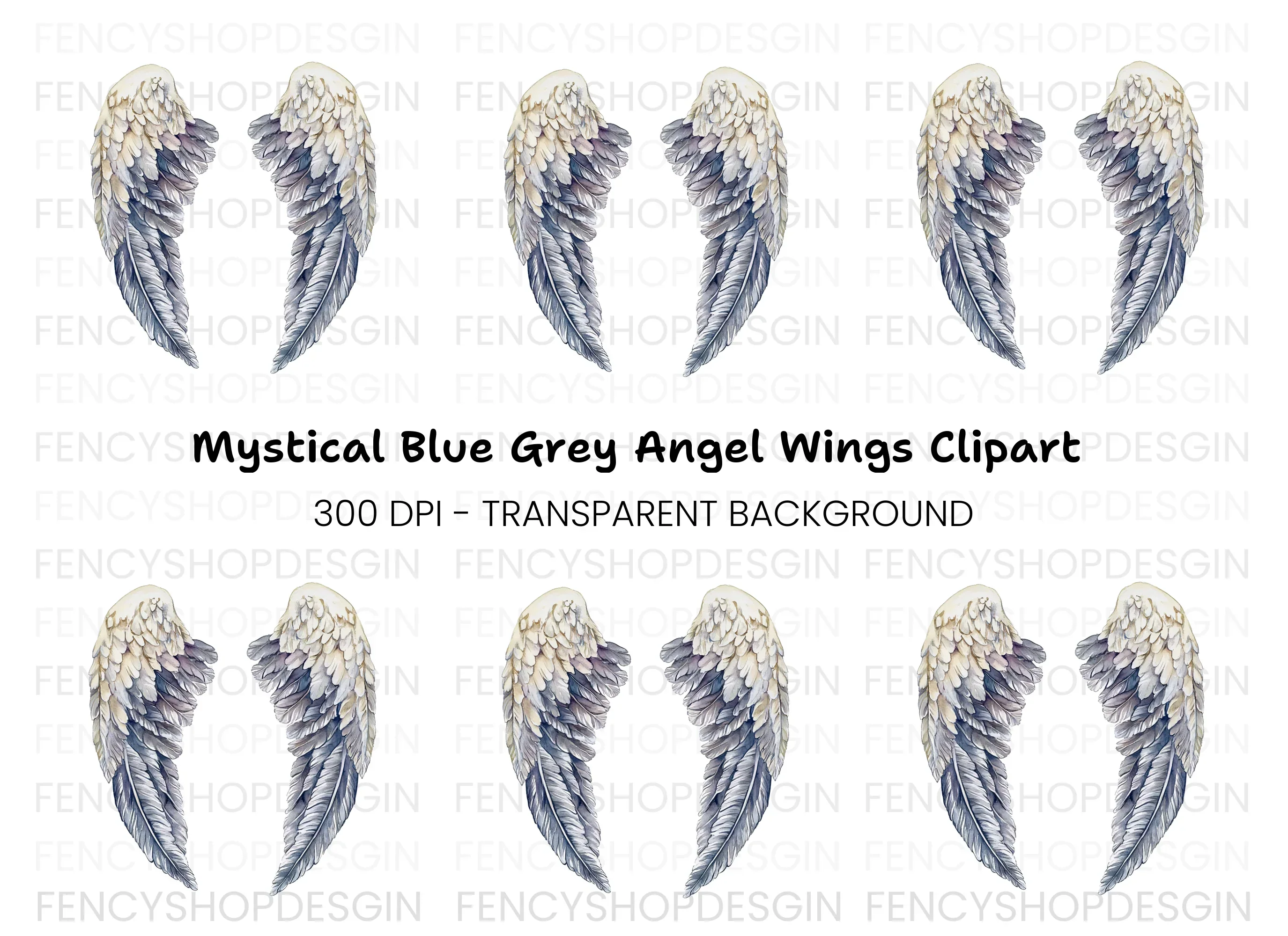 Grey Angel Wings Clipart Bundle