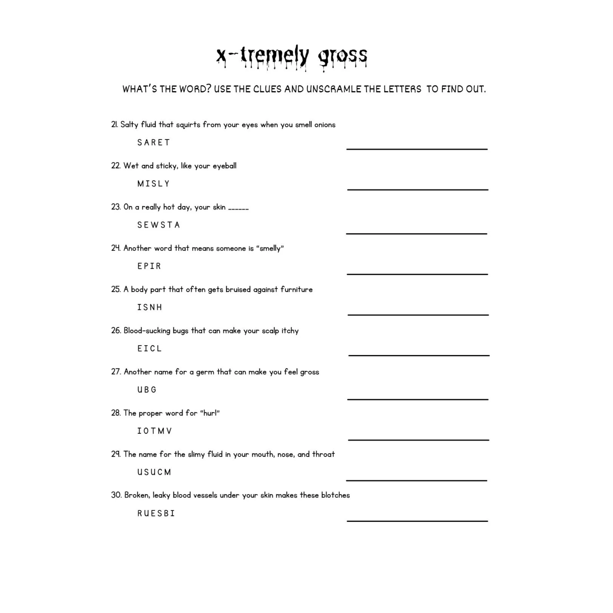 Gross Facts Human Body Unscramble Worksheets - Image 3