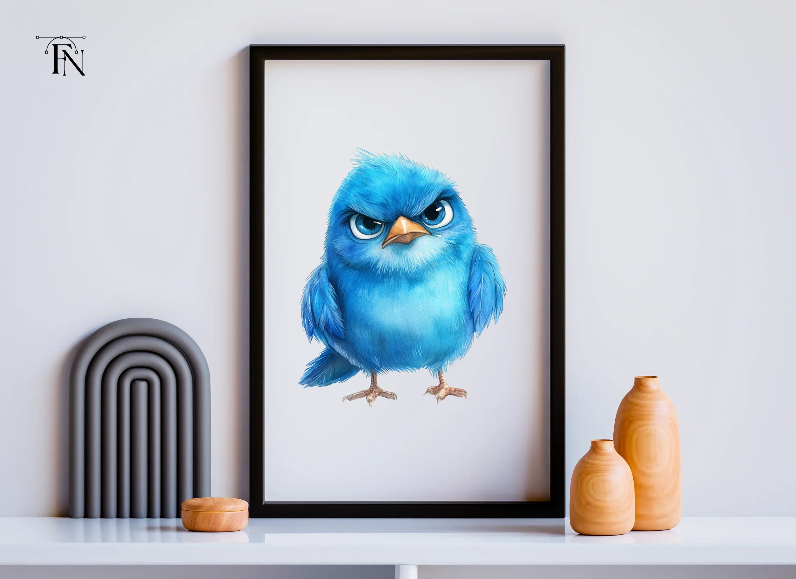 Grumpy Blue Bird Illustration Clipart Bundle - Image 3