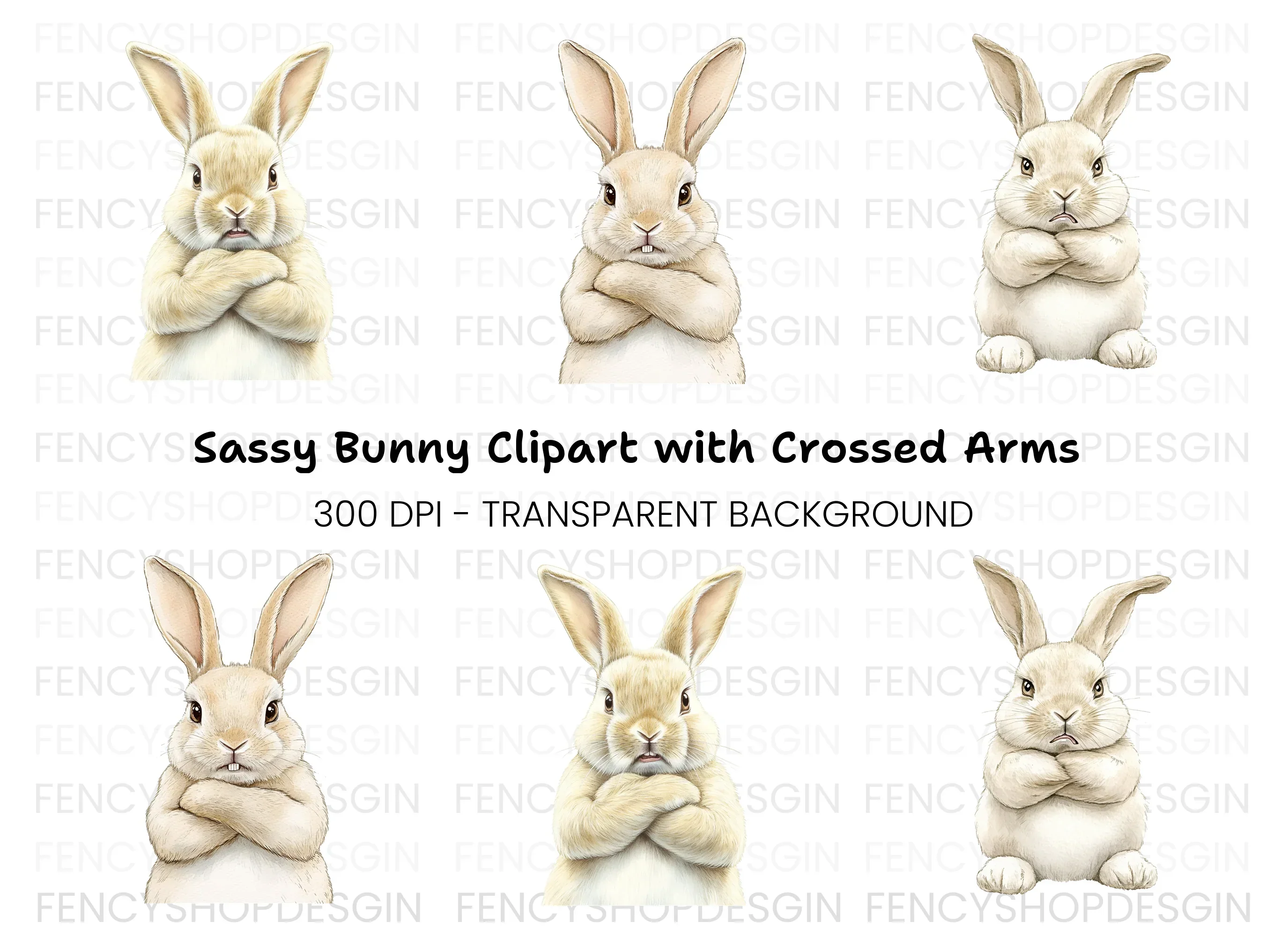 Grumpy Bunny Clipart Bundle