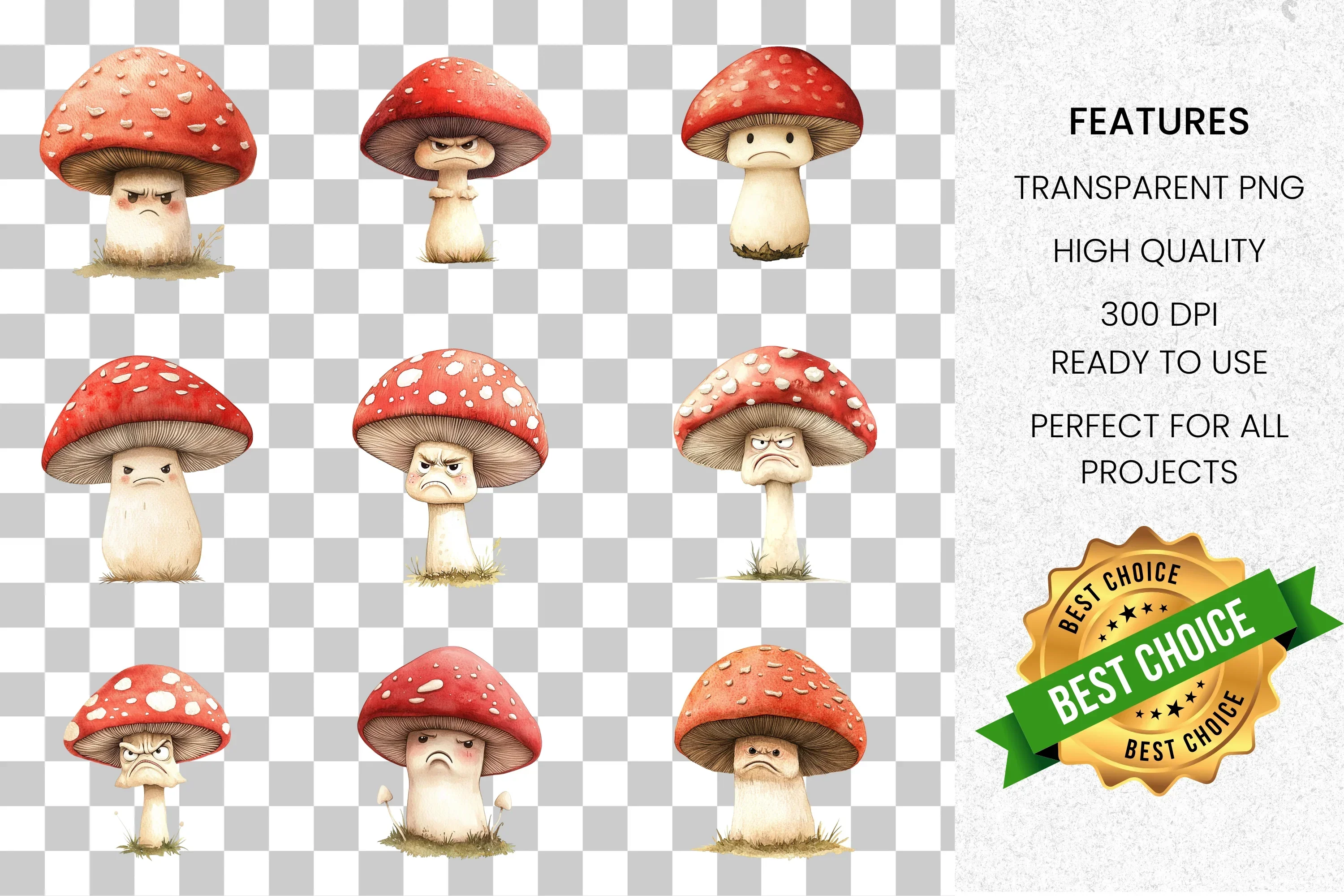 Grumpy Mushroom Clipart Bundle - Image 2