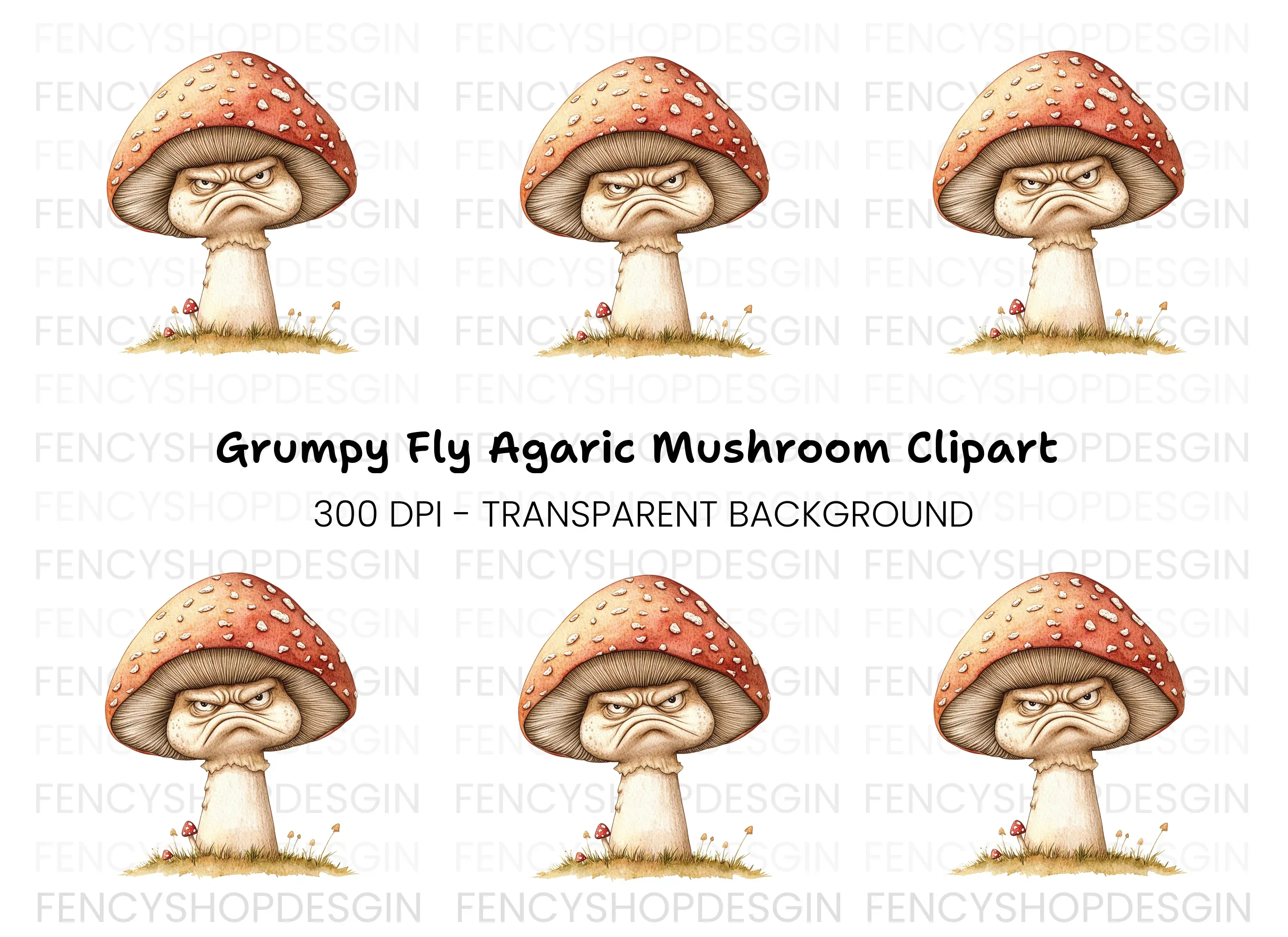 Grumpy Red Mushroom Clipart Bundle