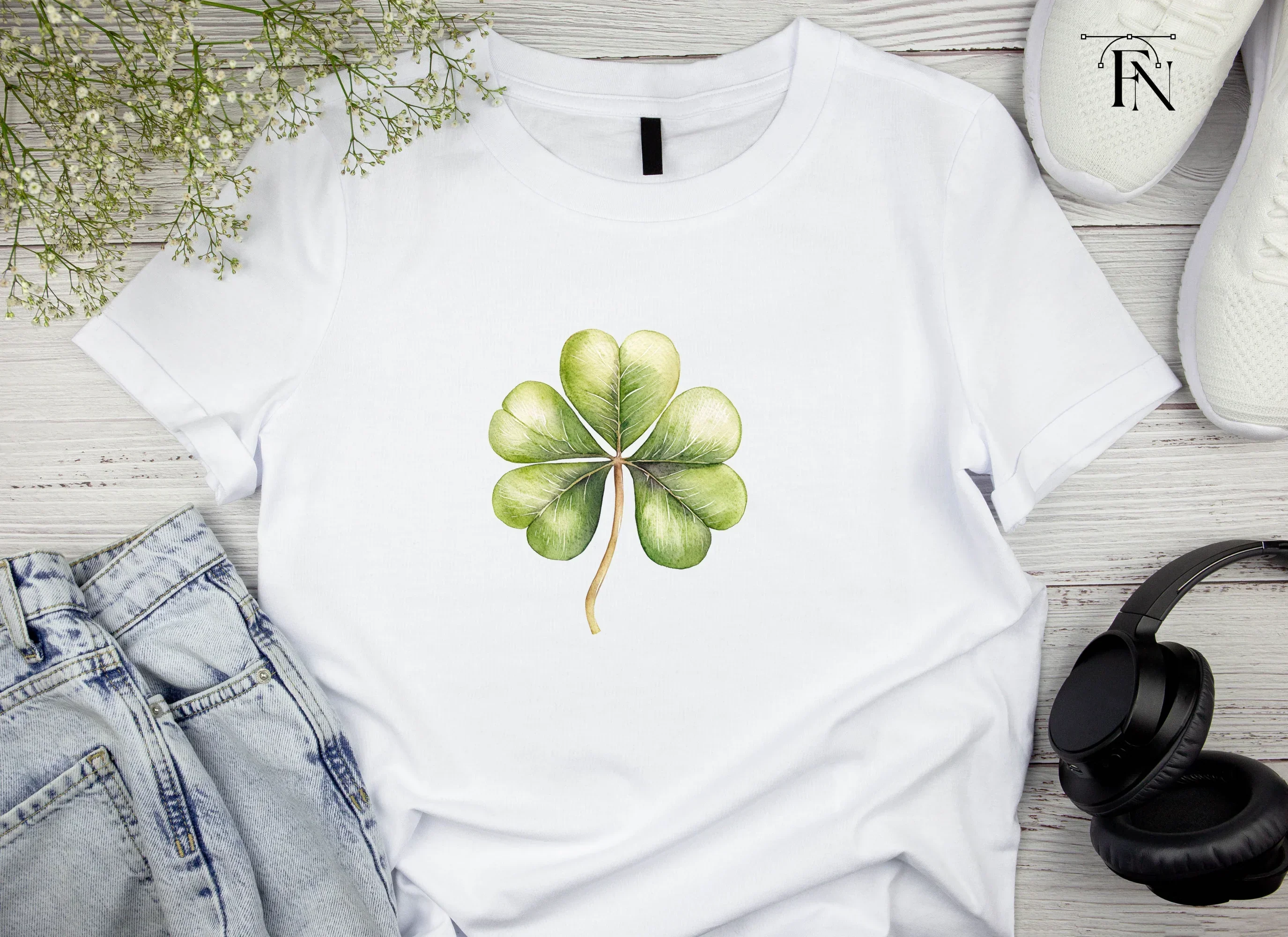 Hand Painted Clover Leaf Illustrations Clipart Bundle - Image 5