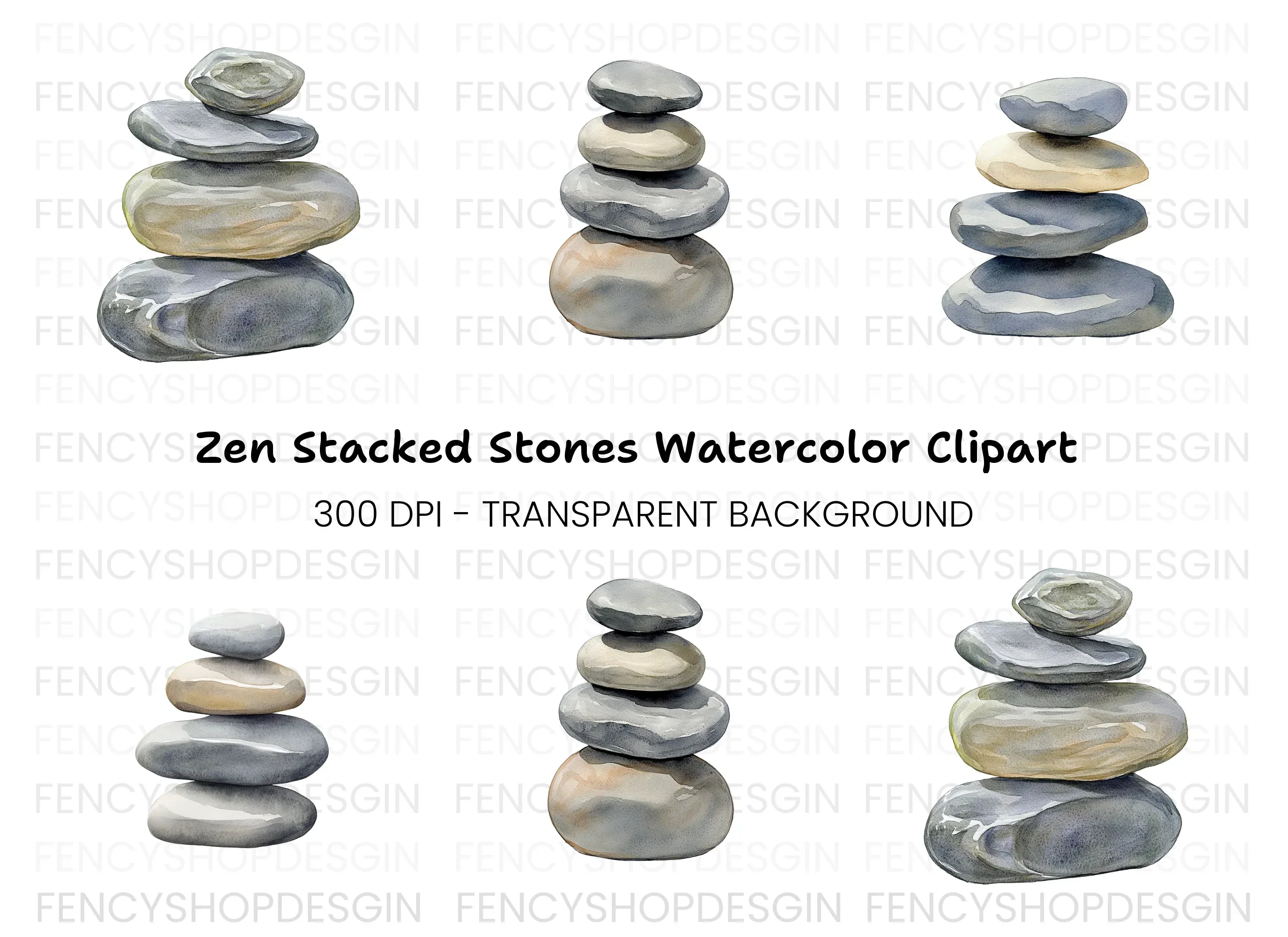 Hand Painted Rock Stacks Clipart Bundle