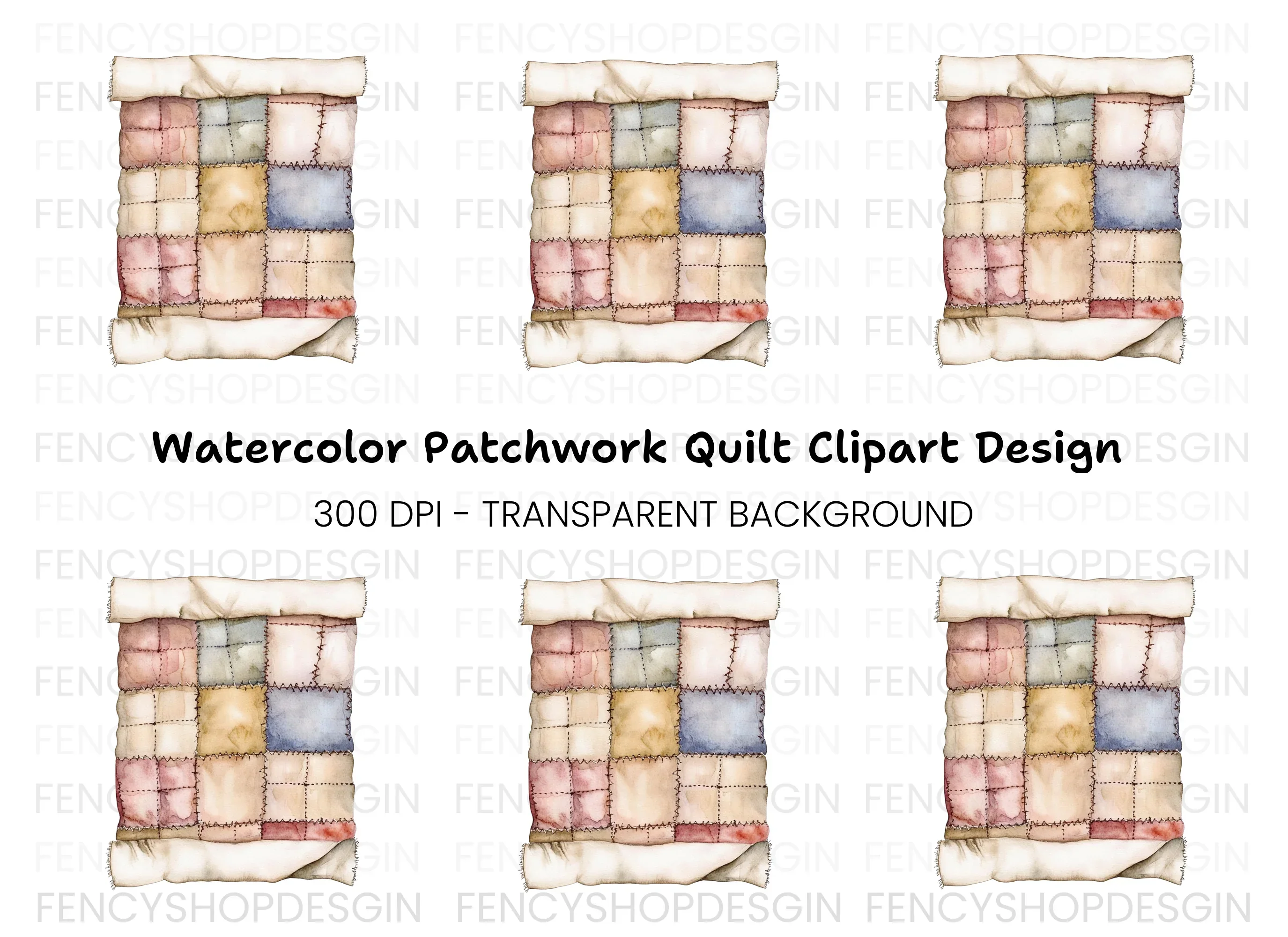 Hand Stitched Patchwork Quilt Clipart Bundle