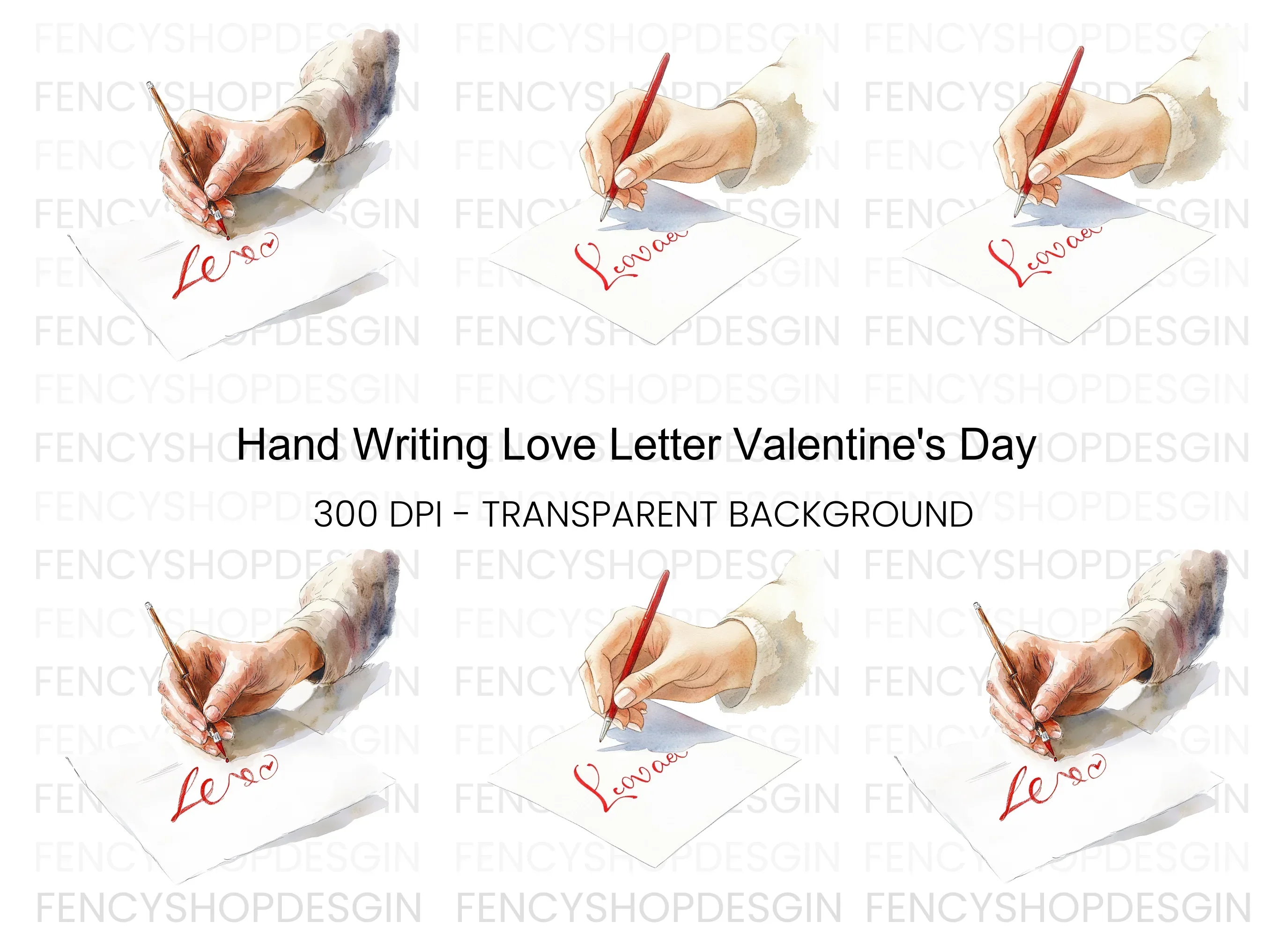 Hand Writing Love with Red Pen Clipart Bundle - Image 2