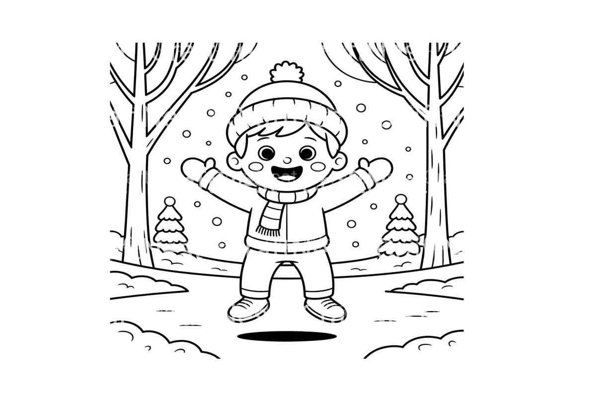 Happy Boy in Winter Forest Coloring Books - Image 2
