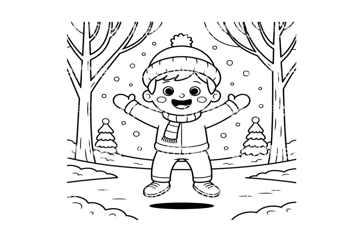 Happy Boy in Winter Forest Coloring Books - Image 3