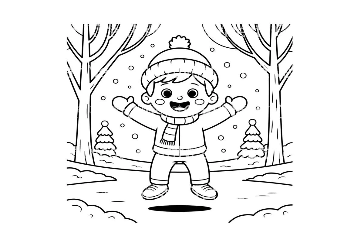 Happy Boy in Winter Forest Coloring Books - Image 4