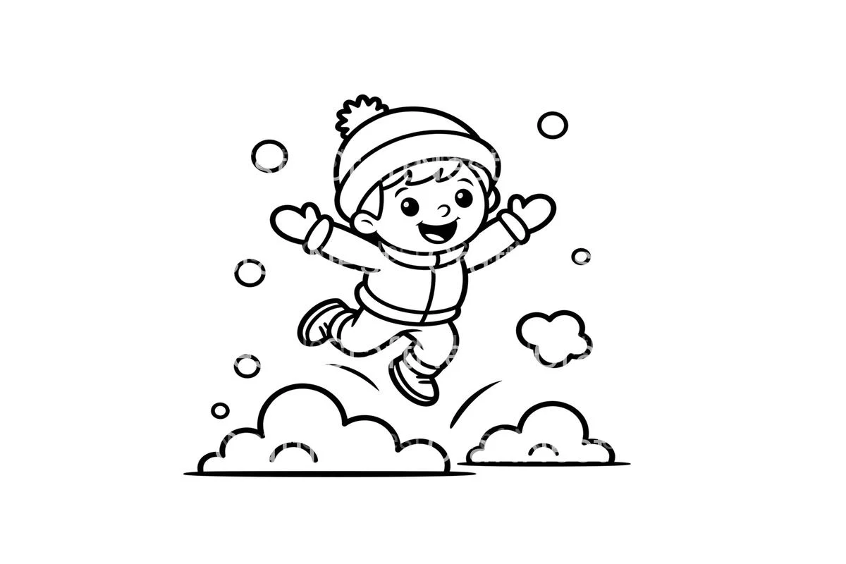 Happy Boy Playing in Snow Coloring Books - Image 2