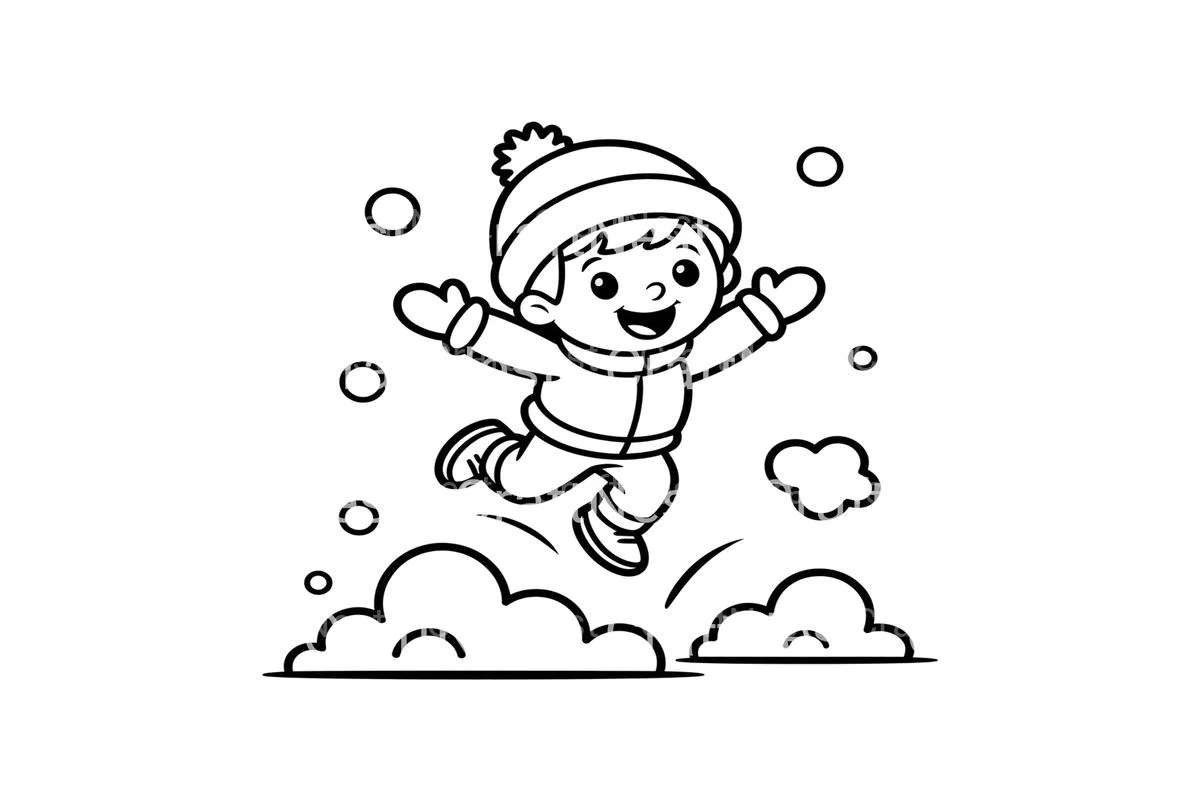 Happy Boy Playing in Snow Coloring Books - Image 3