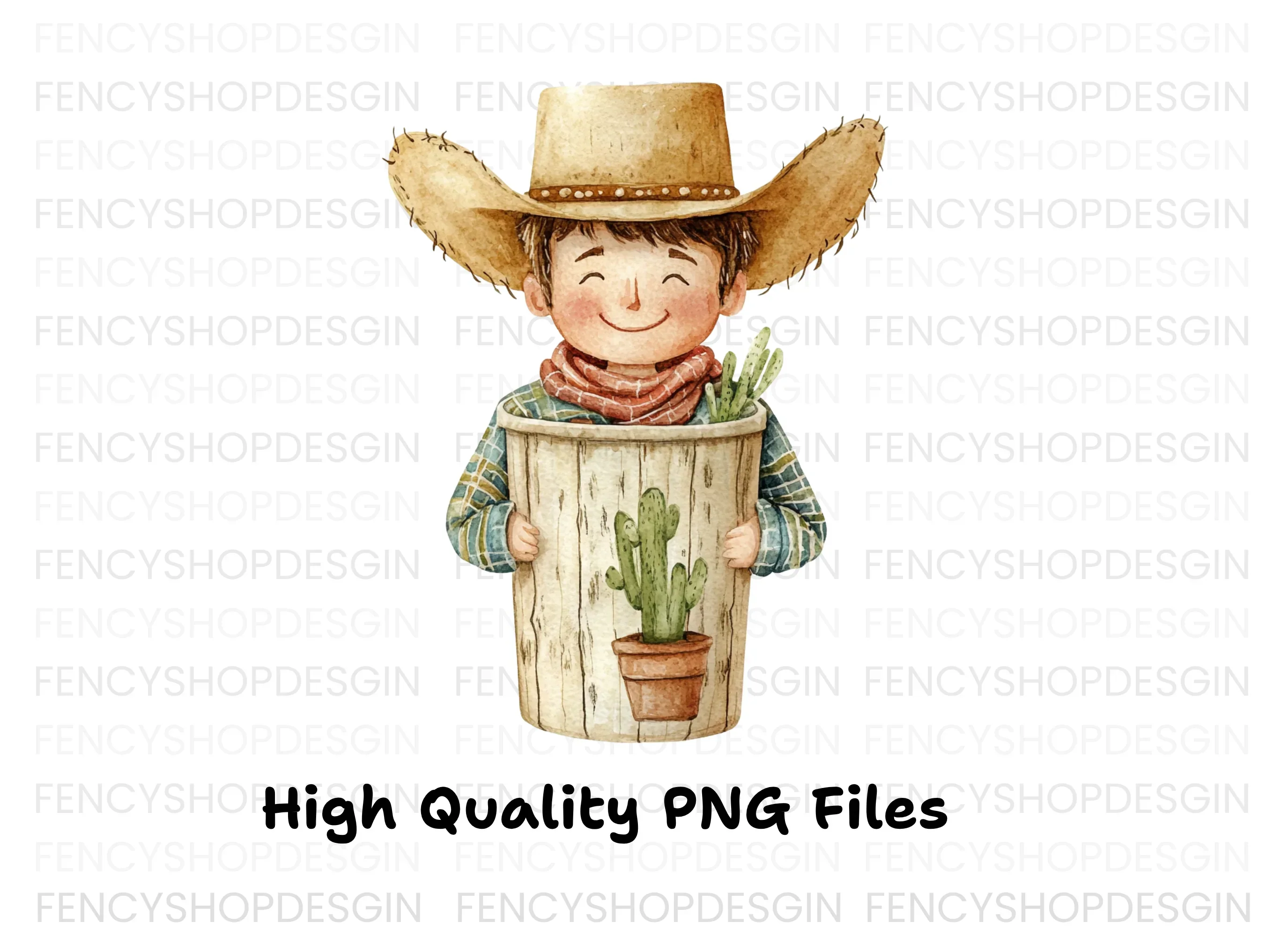 Happy Boy with Cactus Pot Clipart Bundle - Image 2